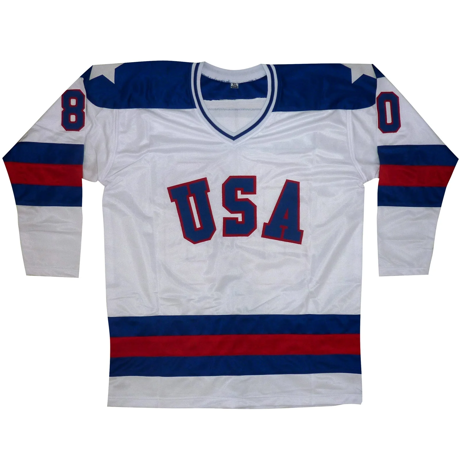 1980 U.S. Olympic Hockey Team Autographed (USA White #80) Custom Jersey - Image 3