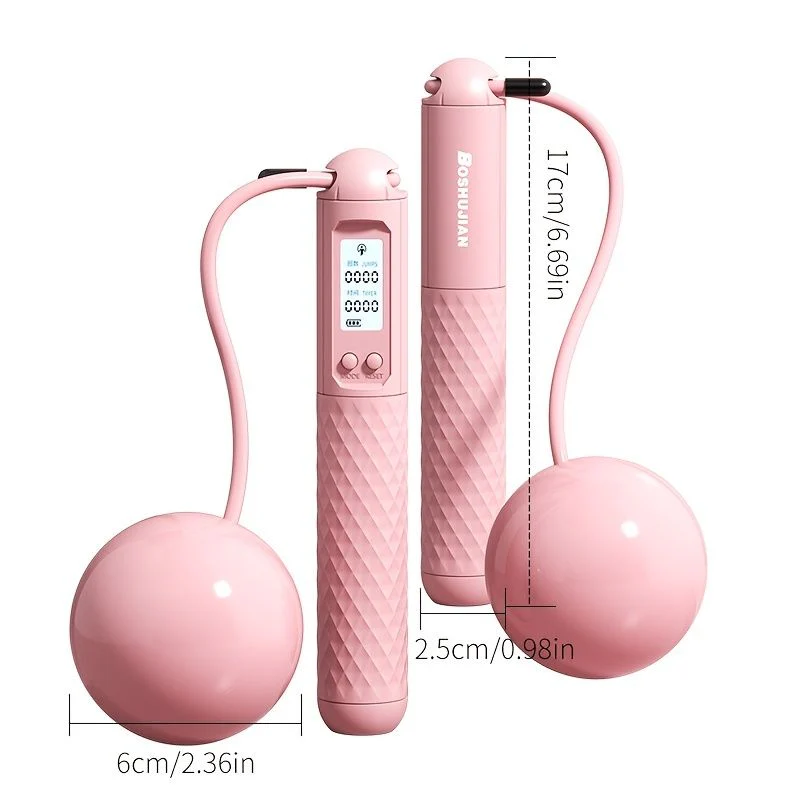 Pink Cordless Adjustable Jump Rope with Weighted Ball and Intelligent Counter Screen - Image 2