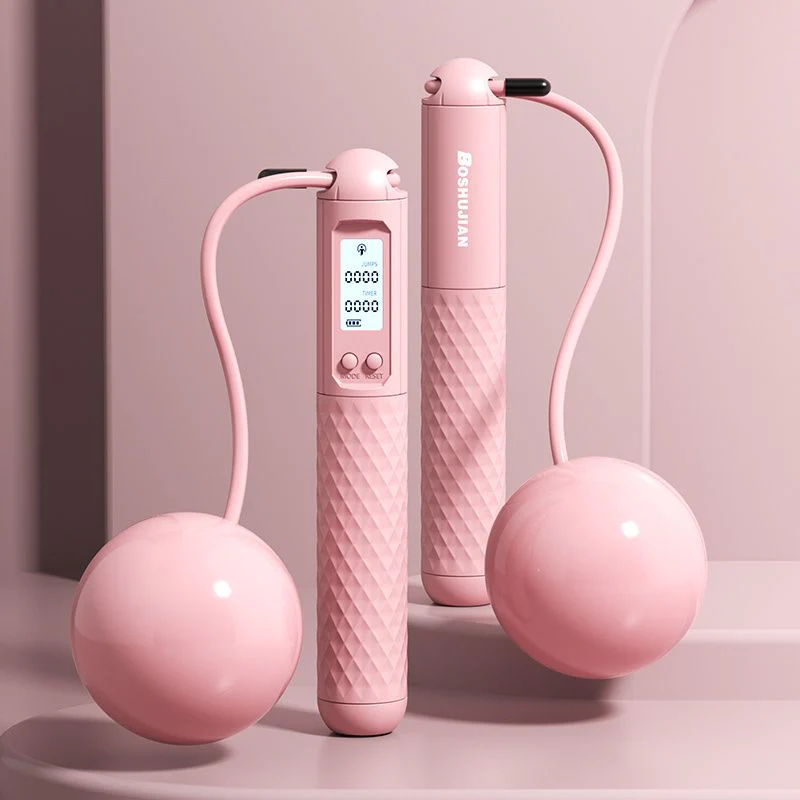 Pink Cordless Adjustable Jump Rope with Weighted Ball and Intelligent Counter Screen - Image 3