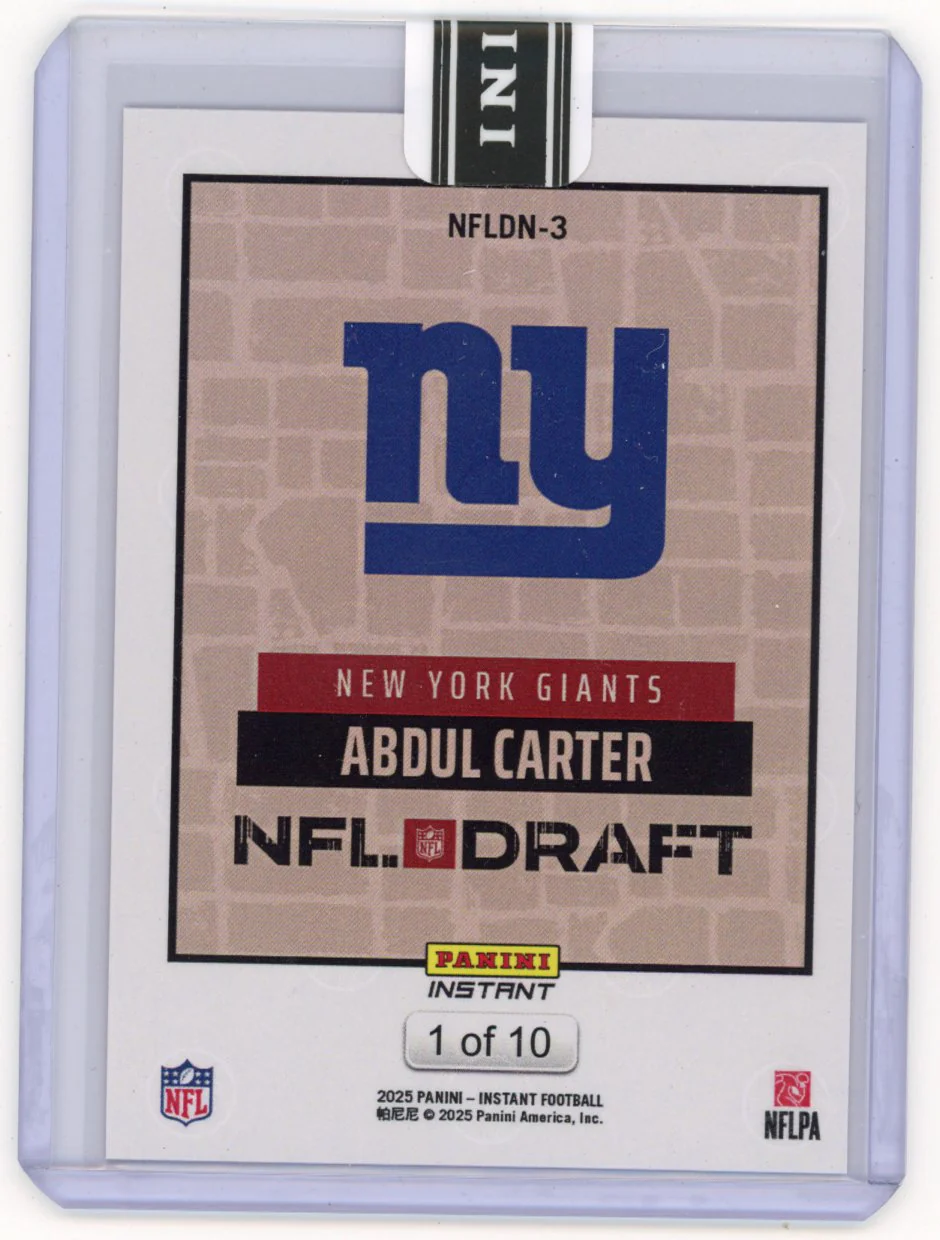 2025 Panini Instant NFL Abdul Carter #DN3 Draft Night Red /10 New York Giants Rookie RC Football Card - Image 2
