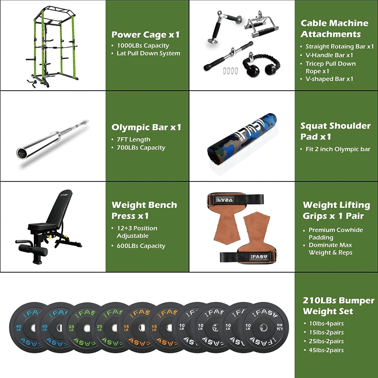 210lb Green Home Gym Set Multi-functional Power Cage, Home Adjustable Pullup power Rack 1000Lbs Capacity Comprehensive Fitness Barbell Rack - Image 2