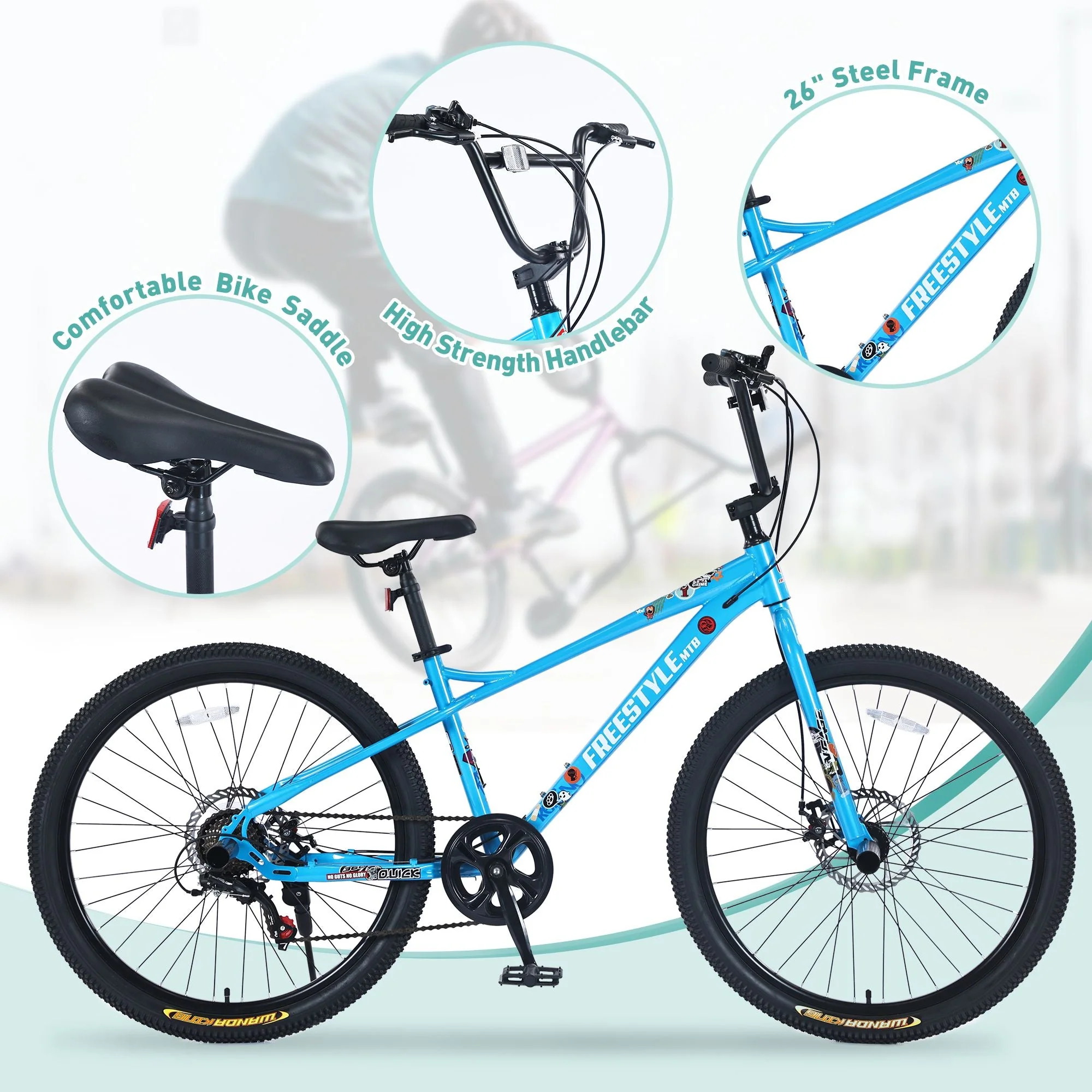 26 Inch Freestyle Kids Bicycle with Double Disc Brakes for Ages 12+ - Perfect for Boys and Girls - Image 2