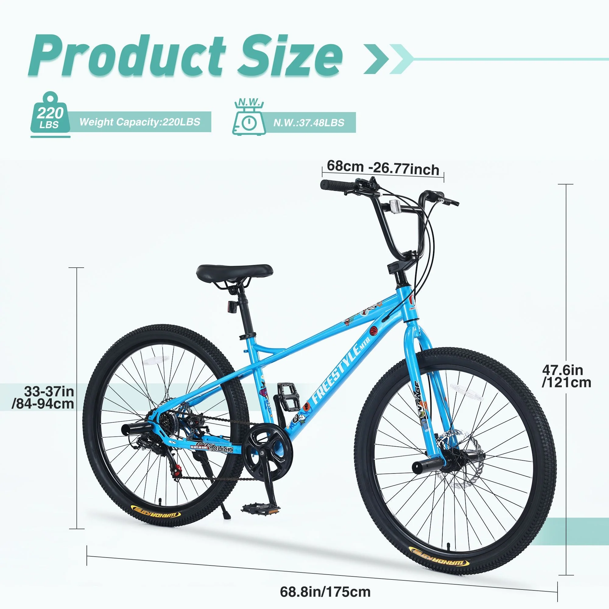 26 Inch Freestyle Kids Bicycle with Double Disc Brakes for Ages 12+ - Perfect for Boys and Girls - Image 5