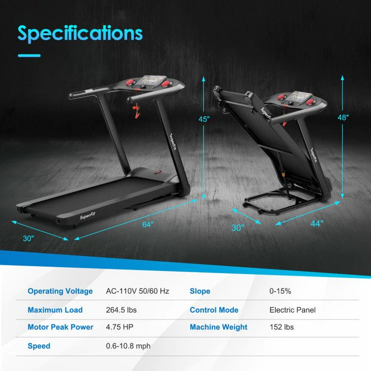 4.75HP Folding peloton Treadmill with Preset Programs Touch Screen Control - Image 5
