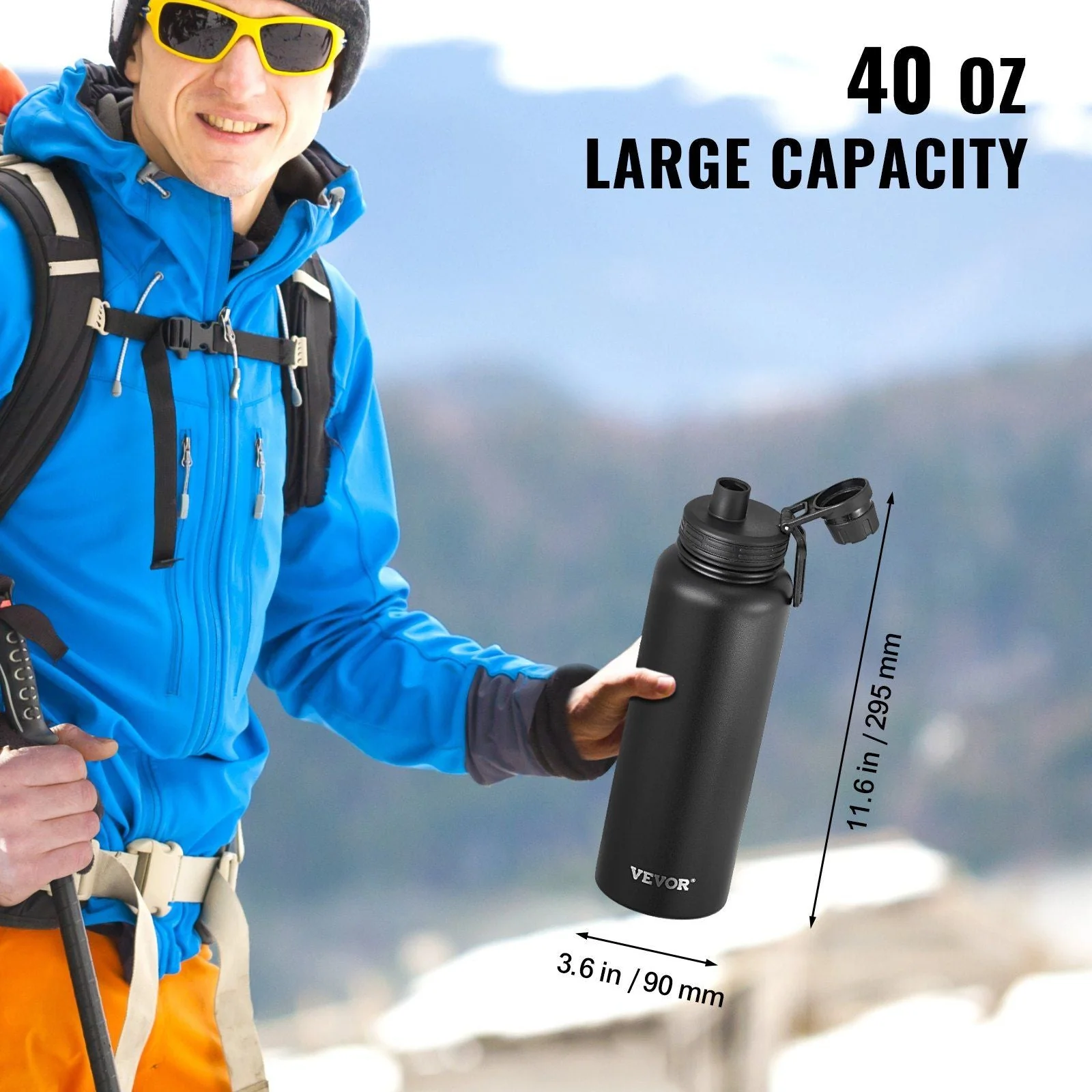 40 Oz tumbler Insulated rambler Stainless Steel with Wide Mouth Lid Black - Image 4