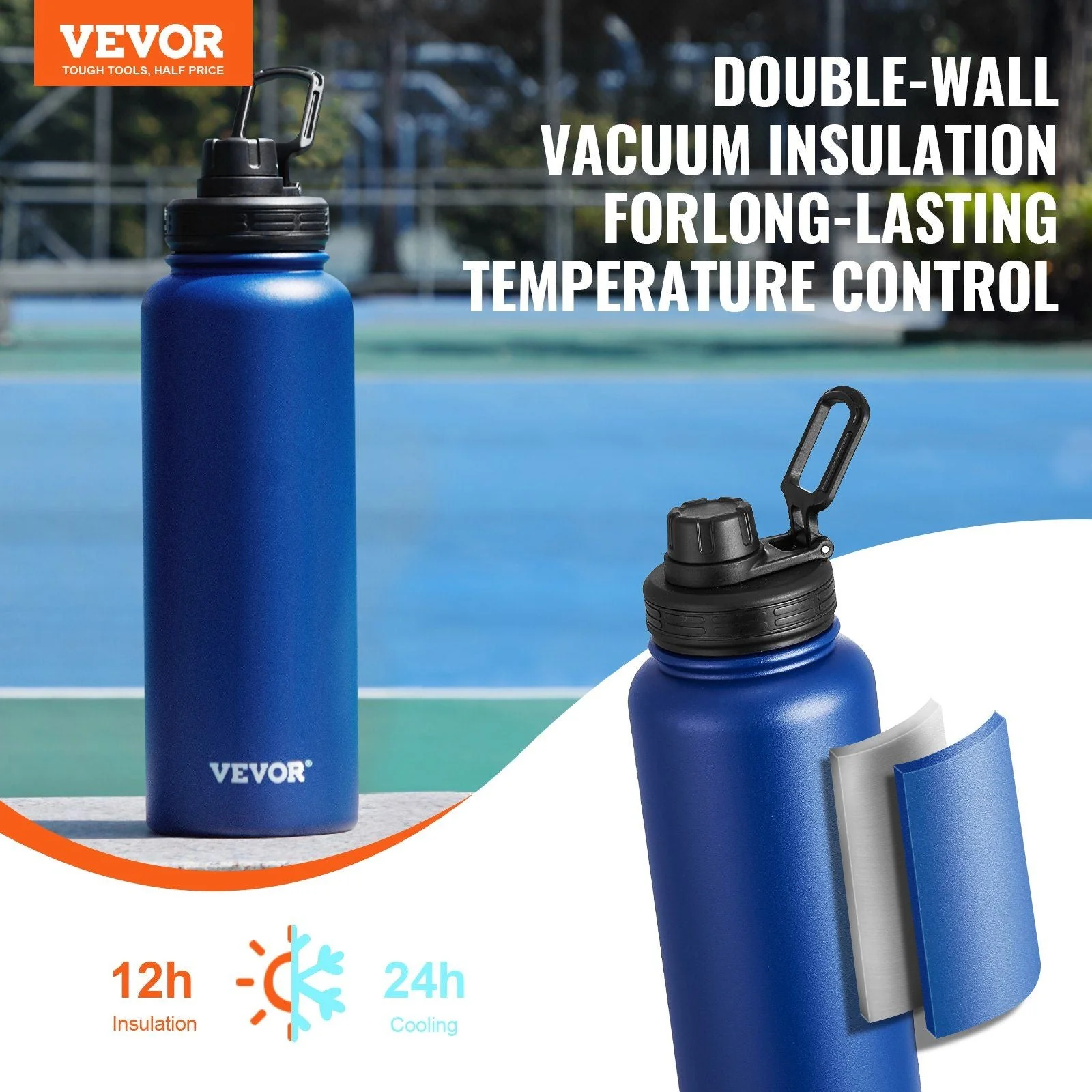 40 oz tumbler Insulated rambler Stainless Steel with Wide Mouth Lid Blue - Image 2