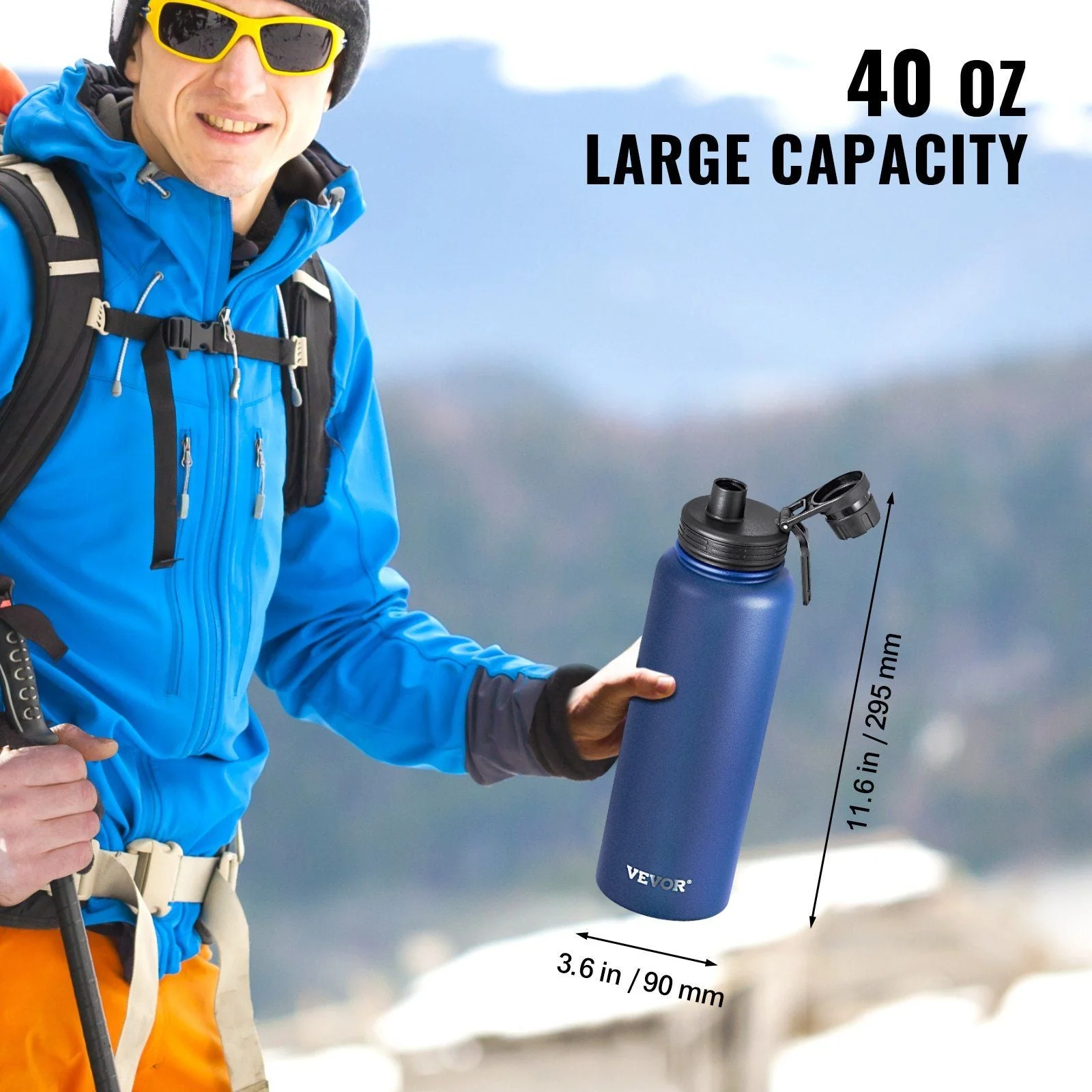 40 oz tumbler Insulated rambler Stainless Steel with Wide Mouth Lid Blue - Image 4