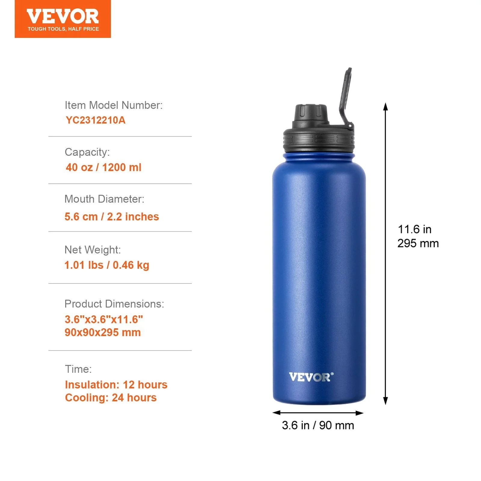 40 oz tumbler Insulated rambler Stainless Steel with Wide Mouth Lid Blue - Image 7