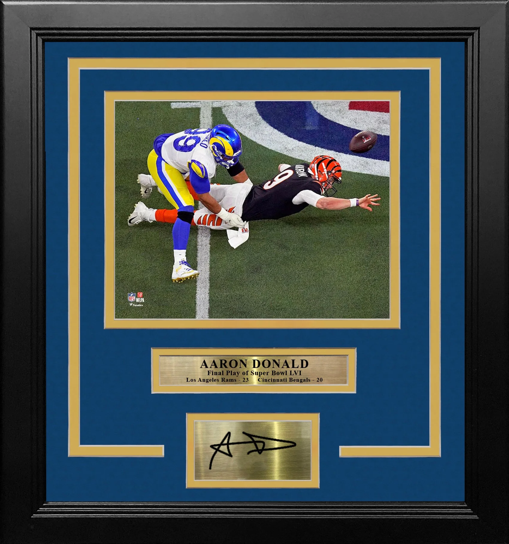 Aaron Donald Super Bowl LVI Final Play Los Angeles Rams 8x10 Framed Photo with Engraved Autograph - Image 2