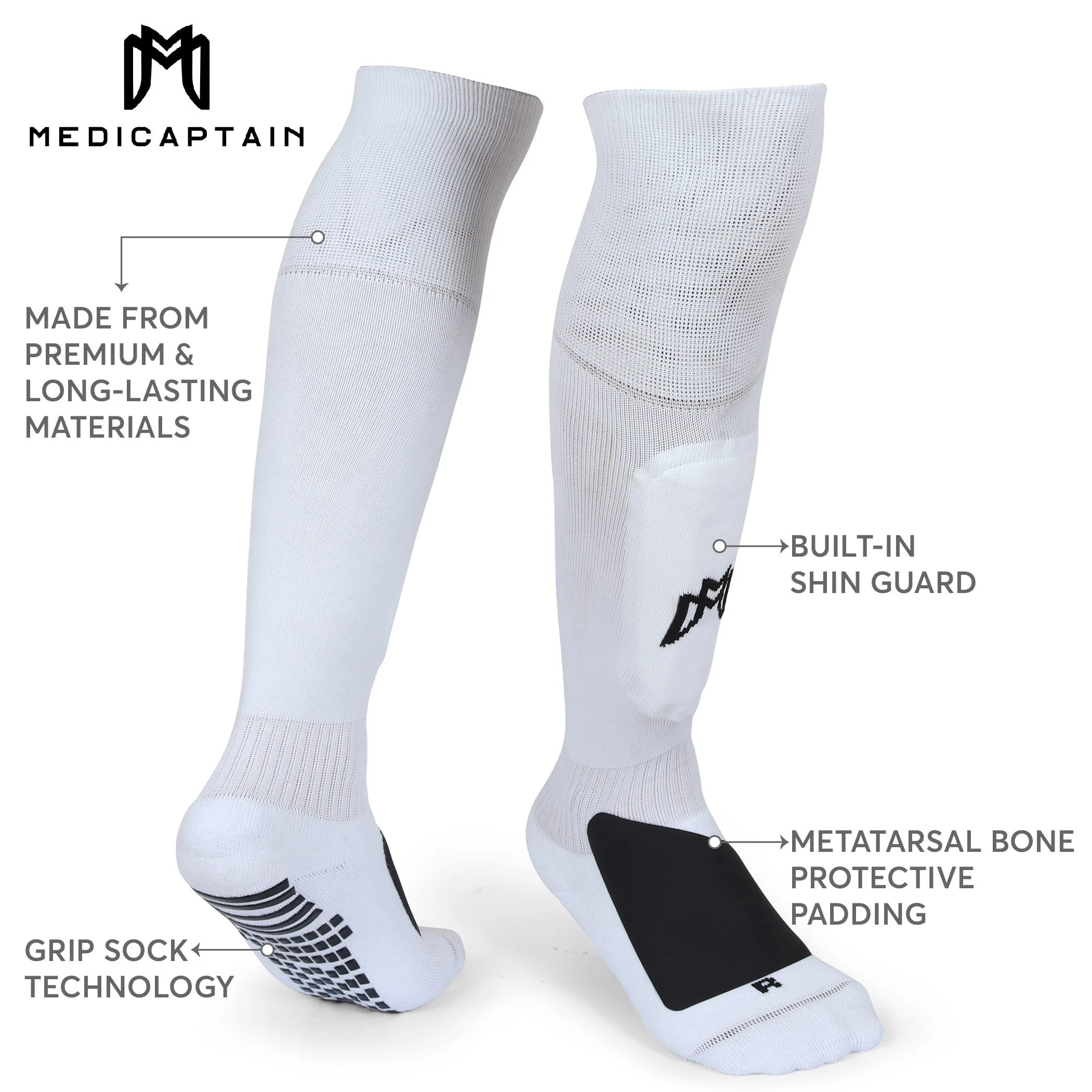 All-in-One Grip Socks with Built in Shin Guards - Full Length - Image 3