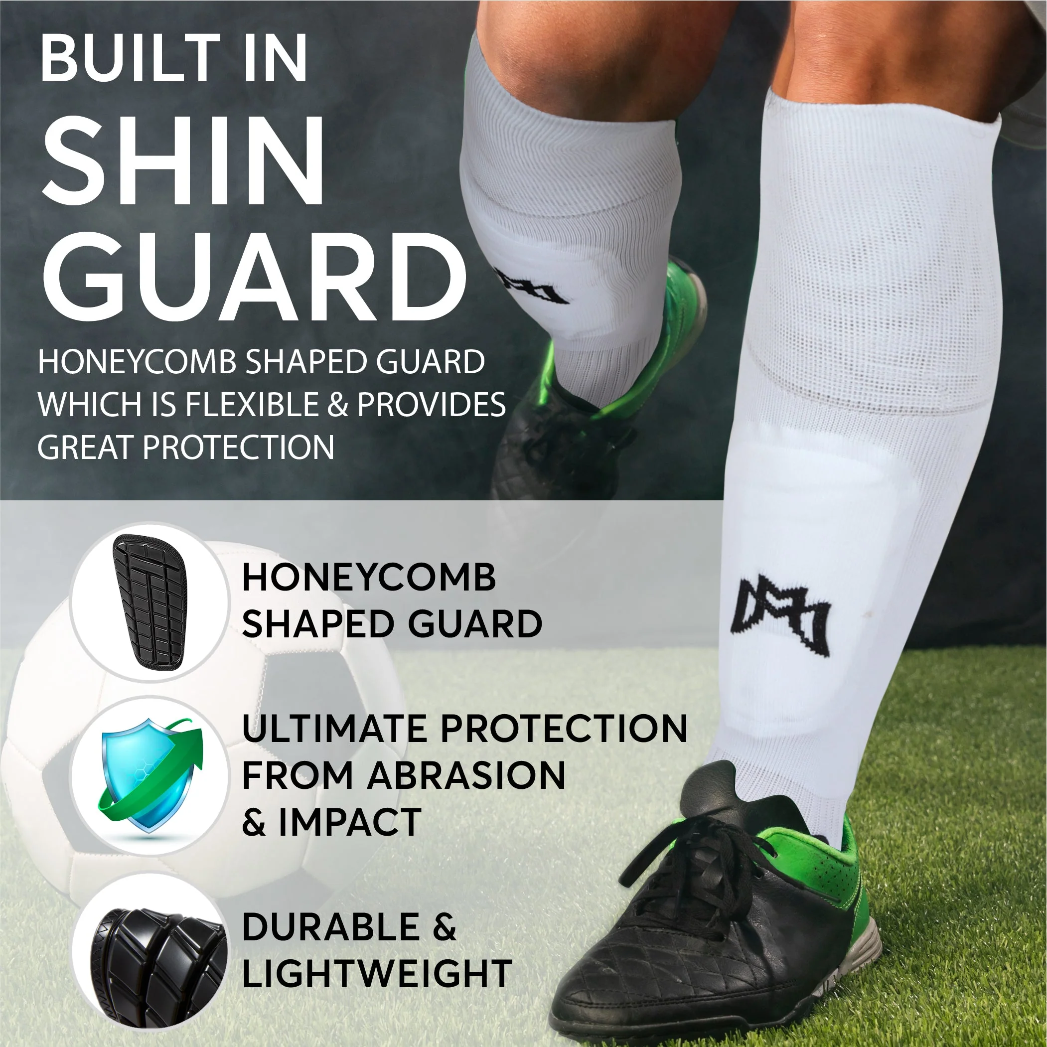 All-in-One Grip Socks with Built in Shin Guards - Full Length - Image 6