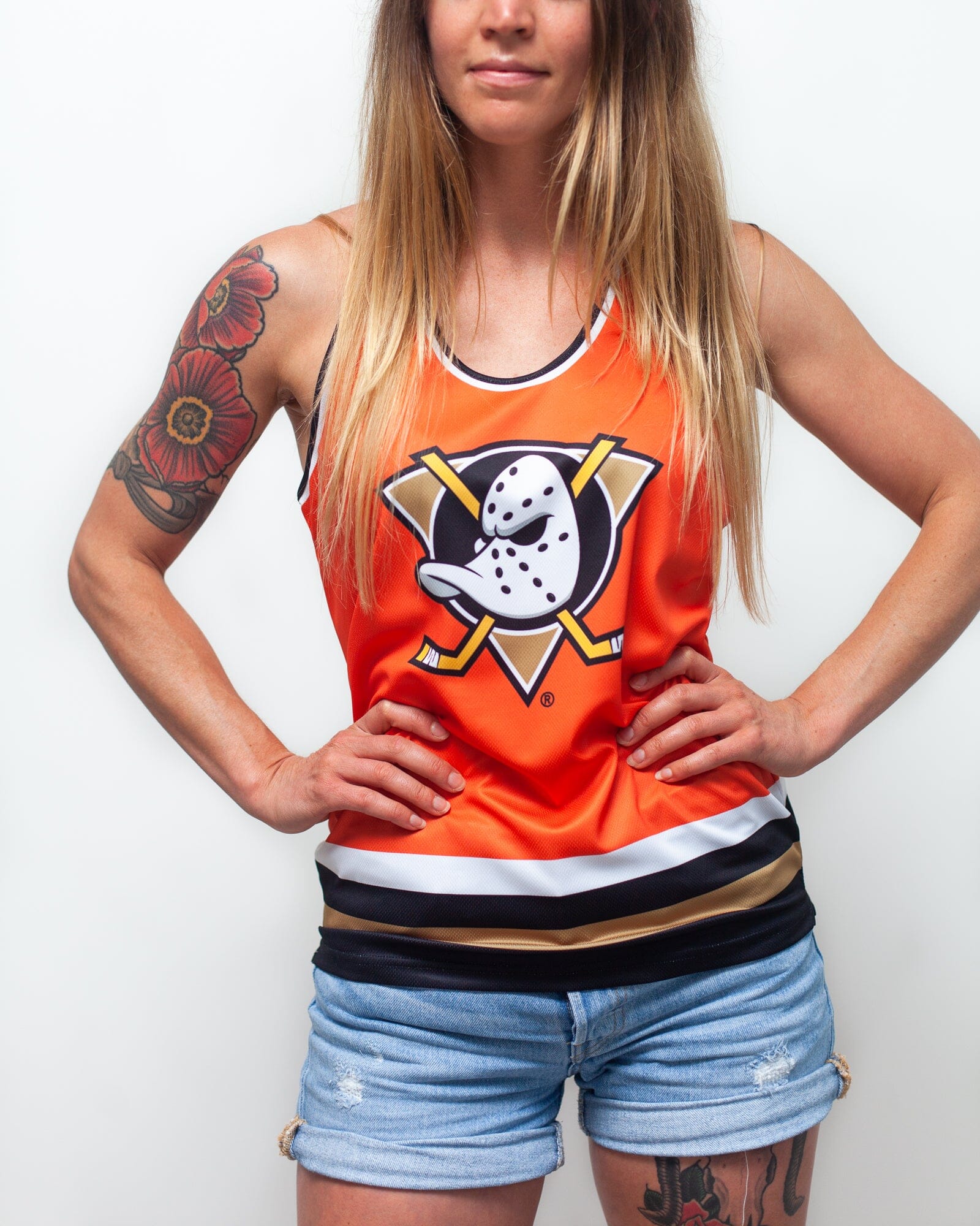 Anaheim Ducks Orange Retro Alternate Women's Racerback Hockey Tank - Image 3