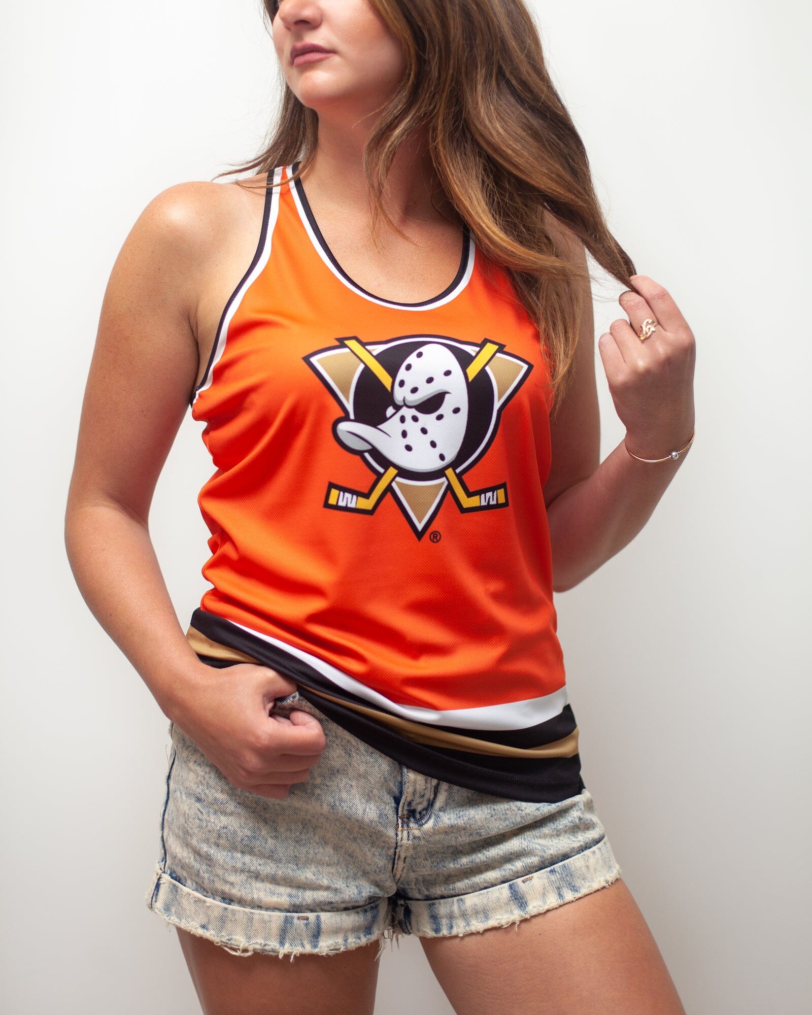 Anaheim Ducks Orange Retro Alternate Women's Racerback Hockey Tank - Image 5
