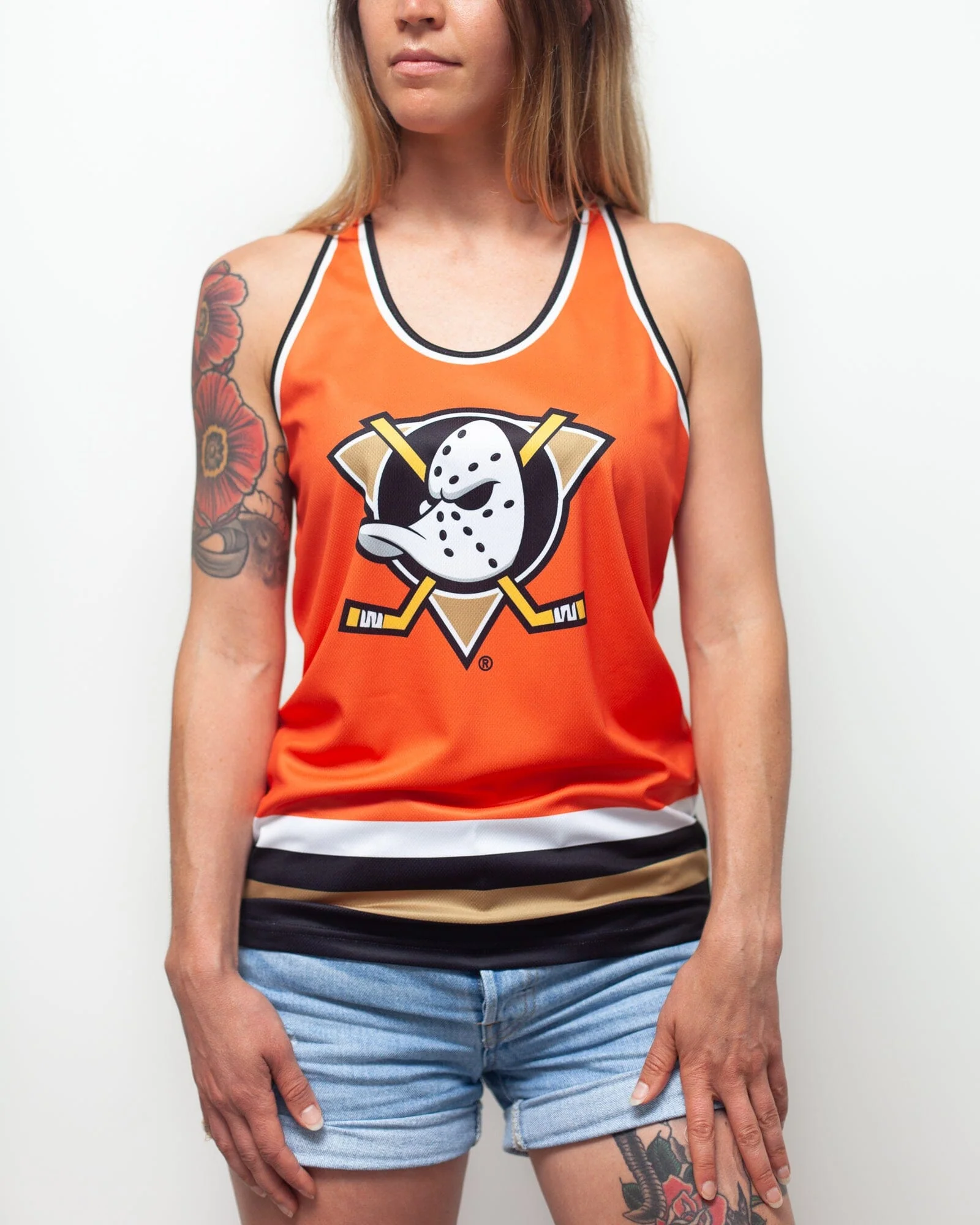 Anaheim Ducks Orange Retro Alternate Women's Racerback Hockey Tank - Image 7