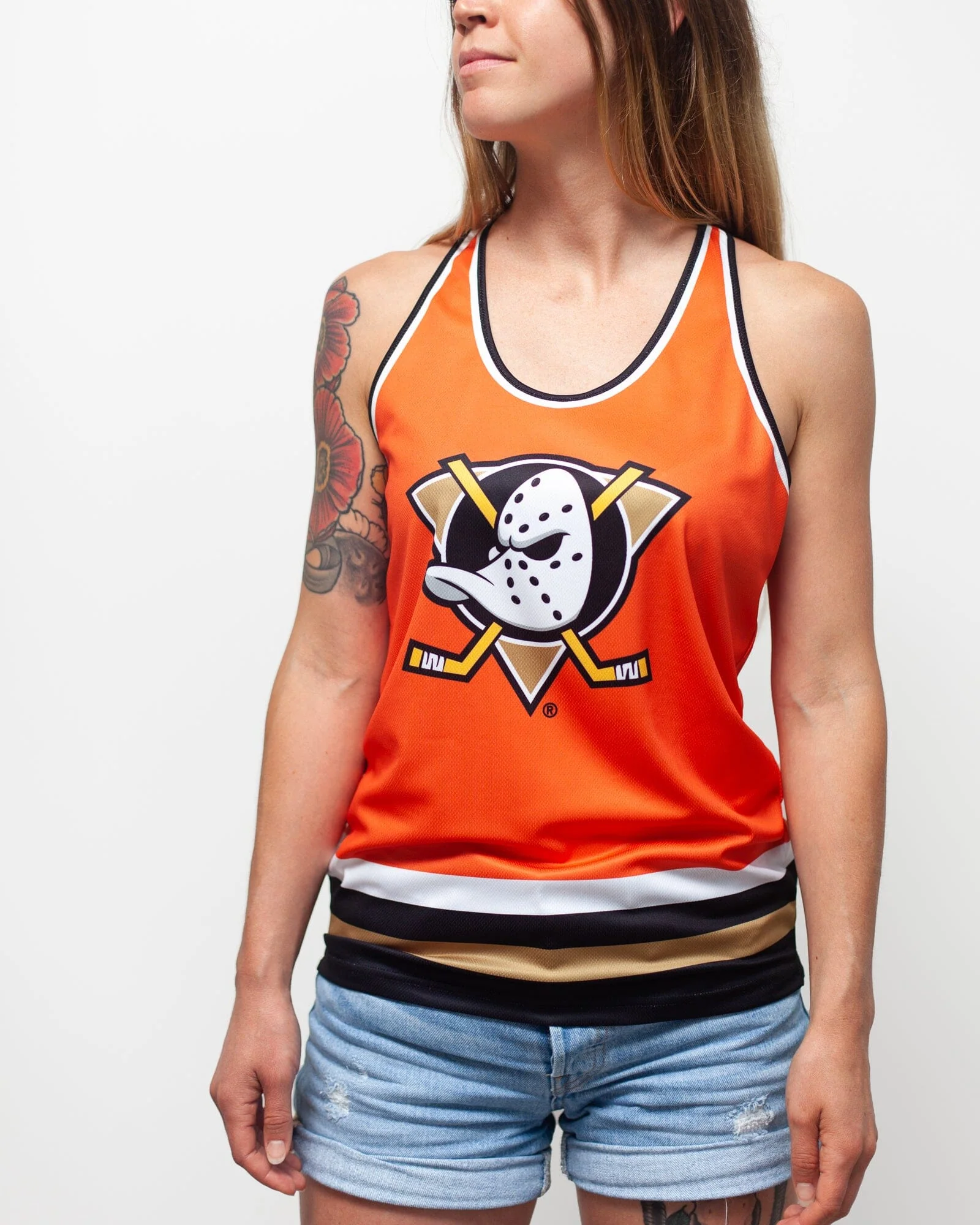 Anaheim Ducks Orange Retro Alternate Women's Racerback Hockey Tank - Image 8