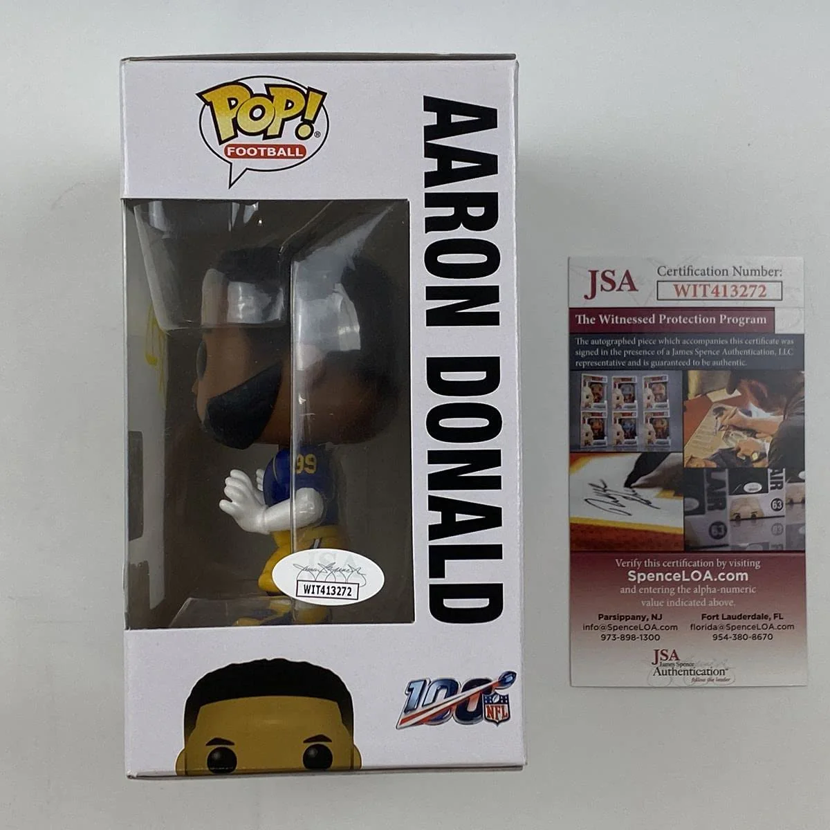 Autographed/Signed Aaron Donald Los Angeles Rams Funko Pop #130 Football Figurine Toy JSA COA - Image 2