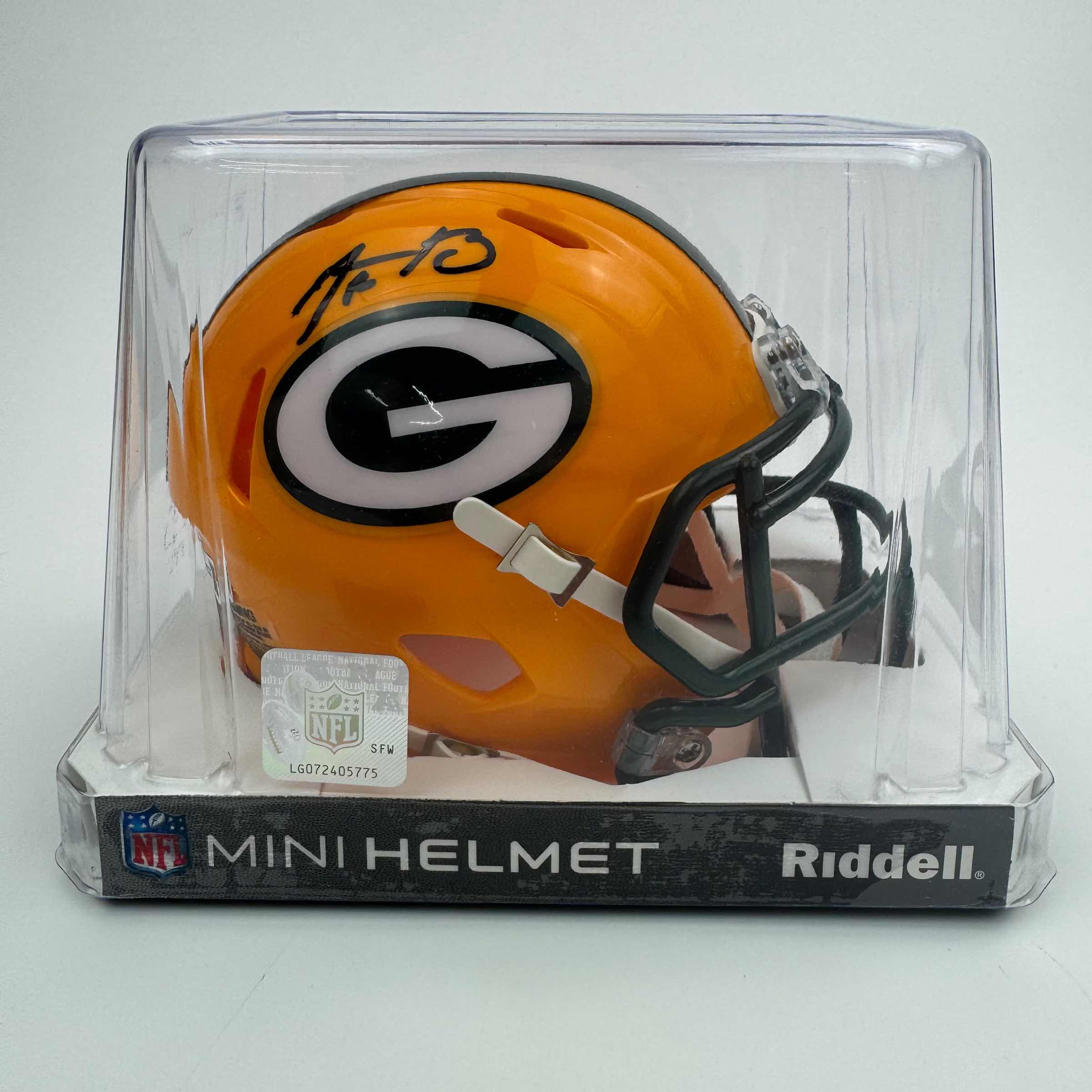 Autographed Green Bay Packers Aaron Rodgers Football Speed Mini Helmet - Image 2