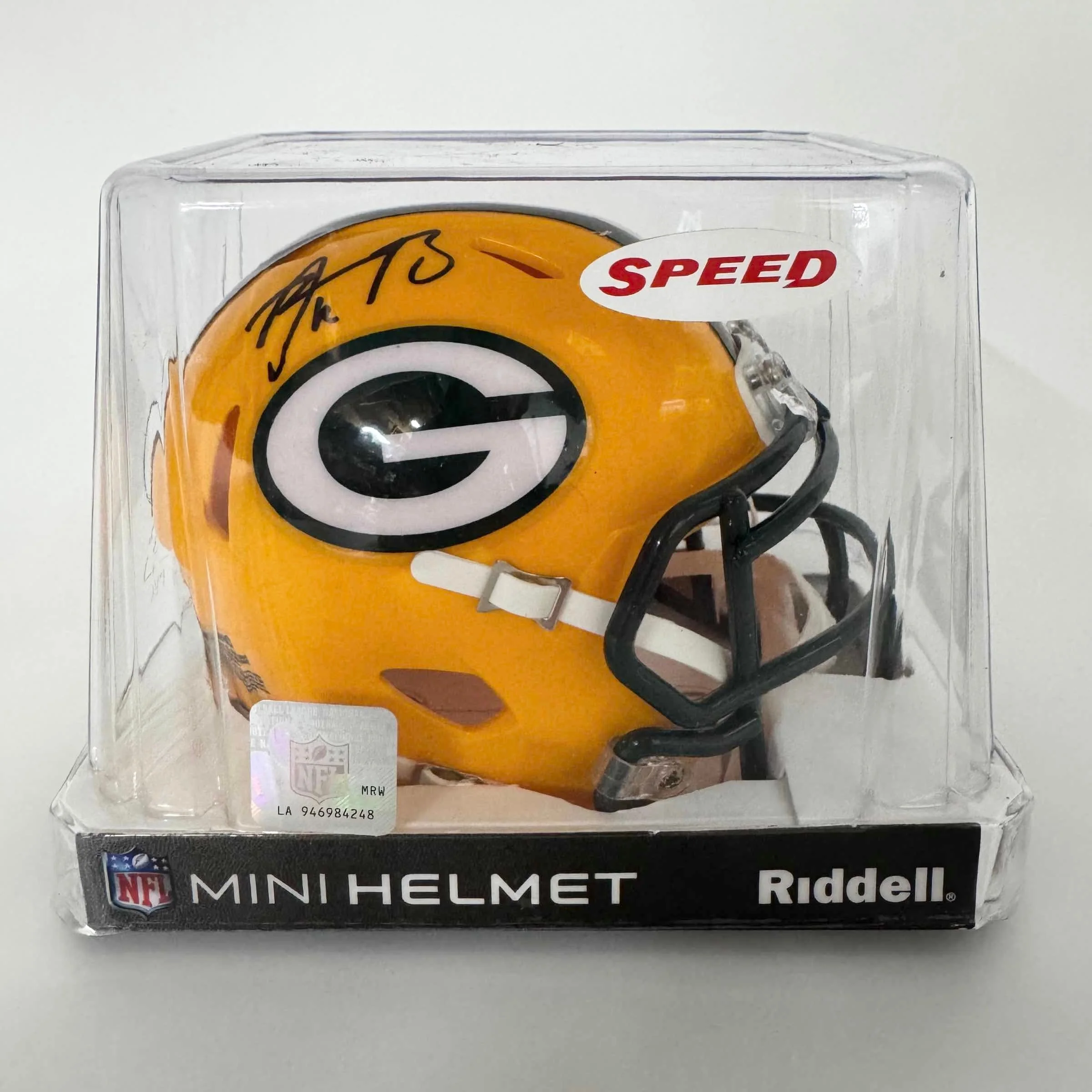 Autographed Green Bay Packers Aaron Rodgers Football Speed Mini Helmet - Image 2