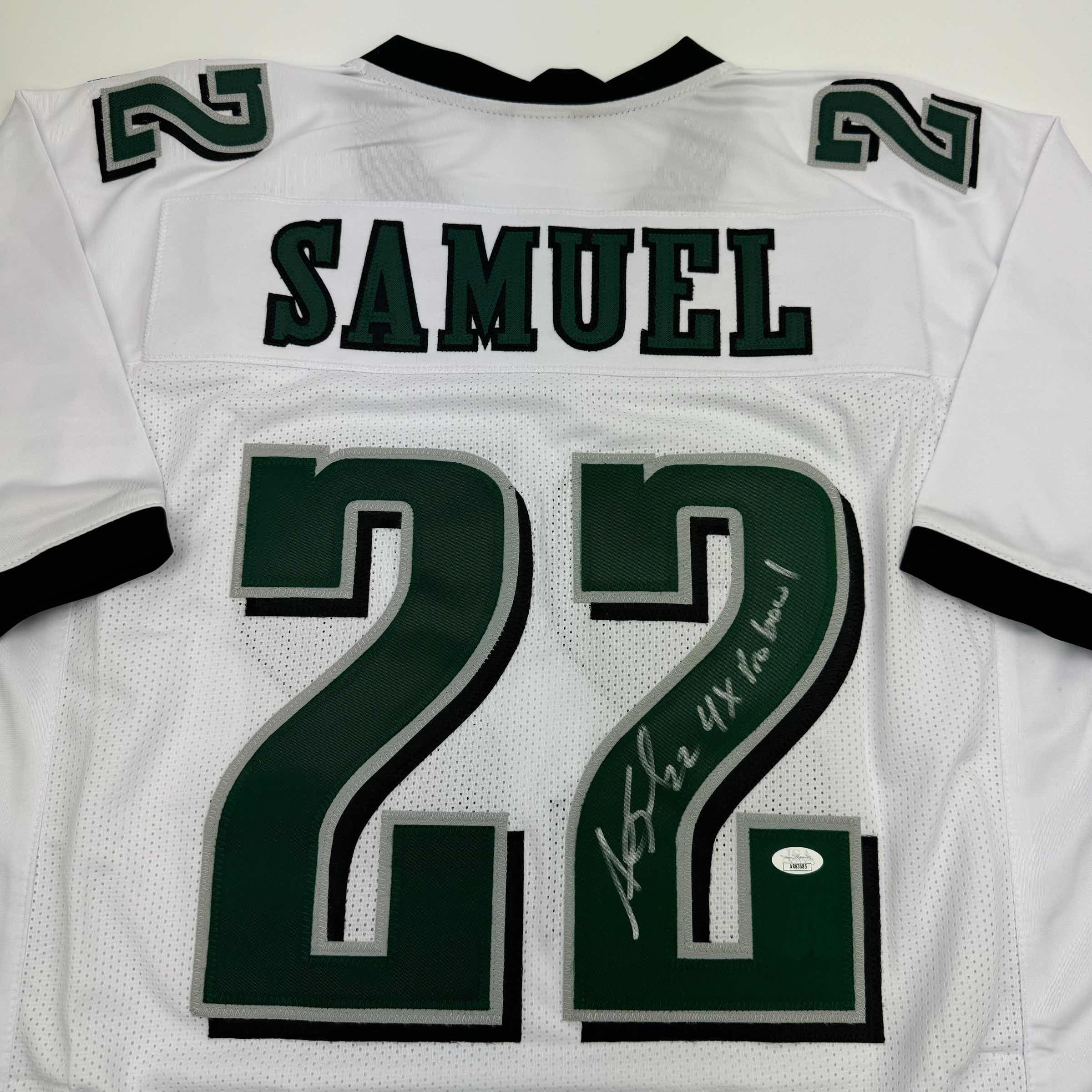 Autographed/Signed Asante Samuel Sr. 4x Pro Bowl Philadelphia White Football Jersey JSA COA - Image 2