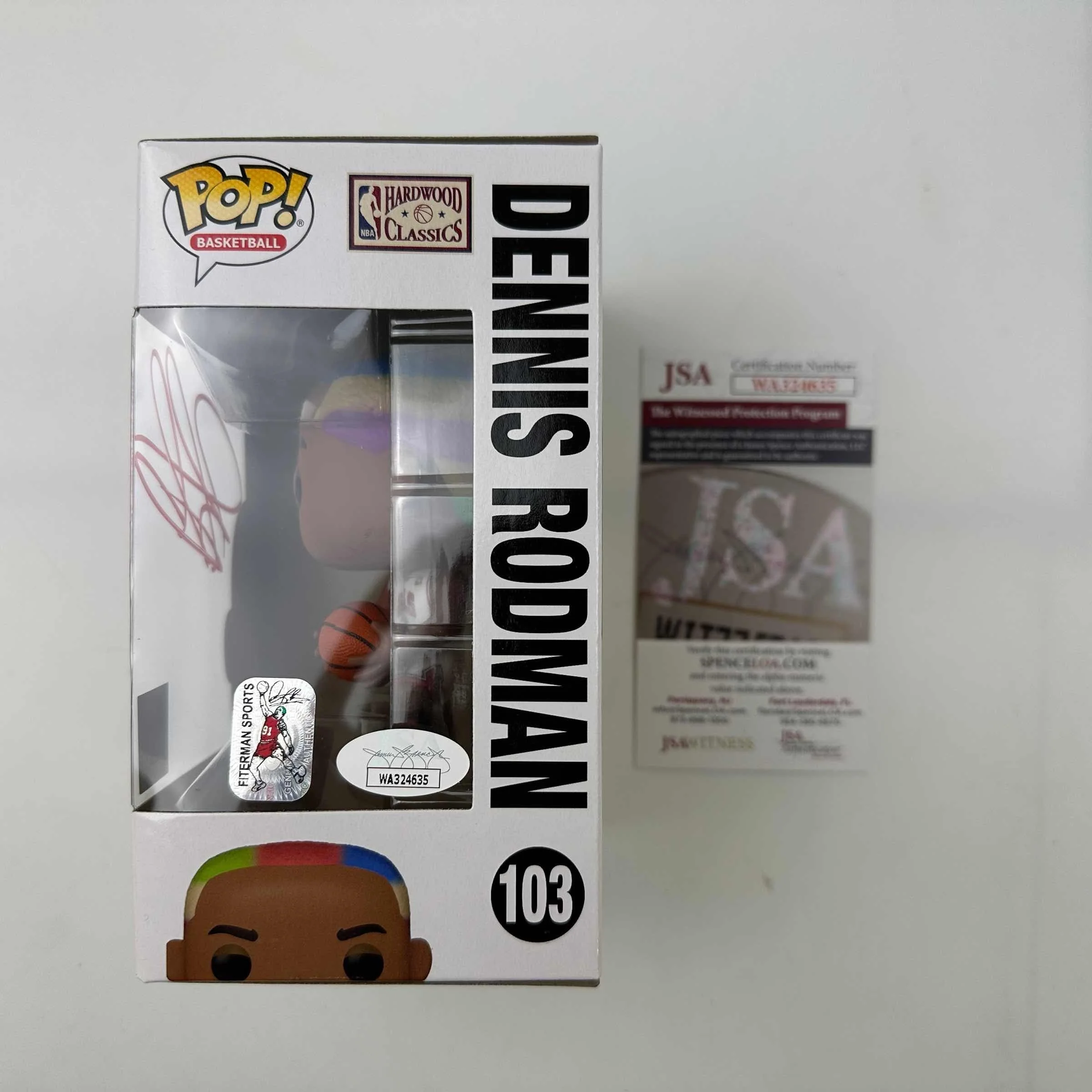 Autographed/Signed Dennis Rodman Chicago Bulls Basketball Funko Pop #103 Figurine JSA COA - Image 2