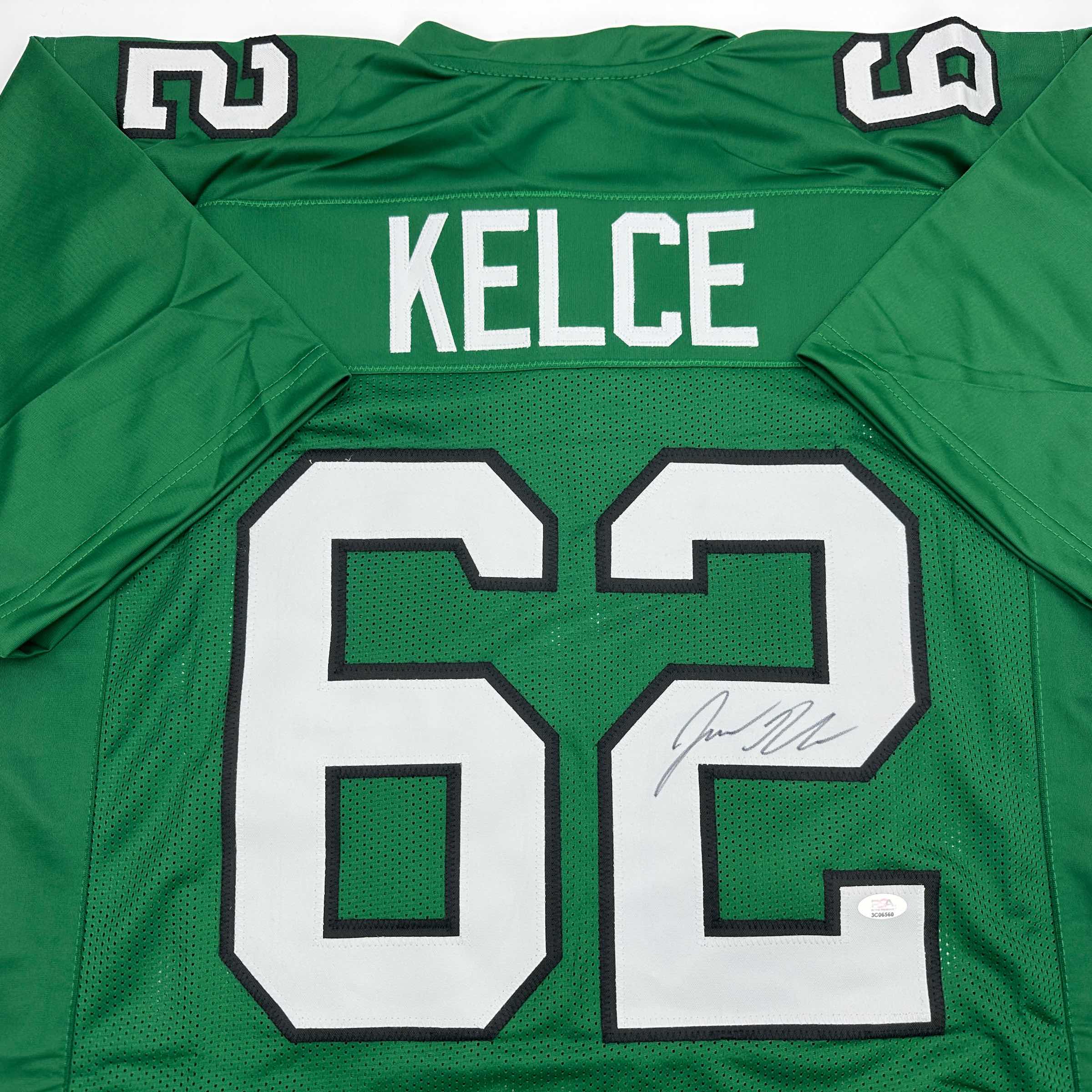 Autographed/Signed Jason Kelce Philadelphia Kelly Green Football Jersey PSA/DNA COA - Image 2