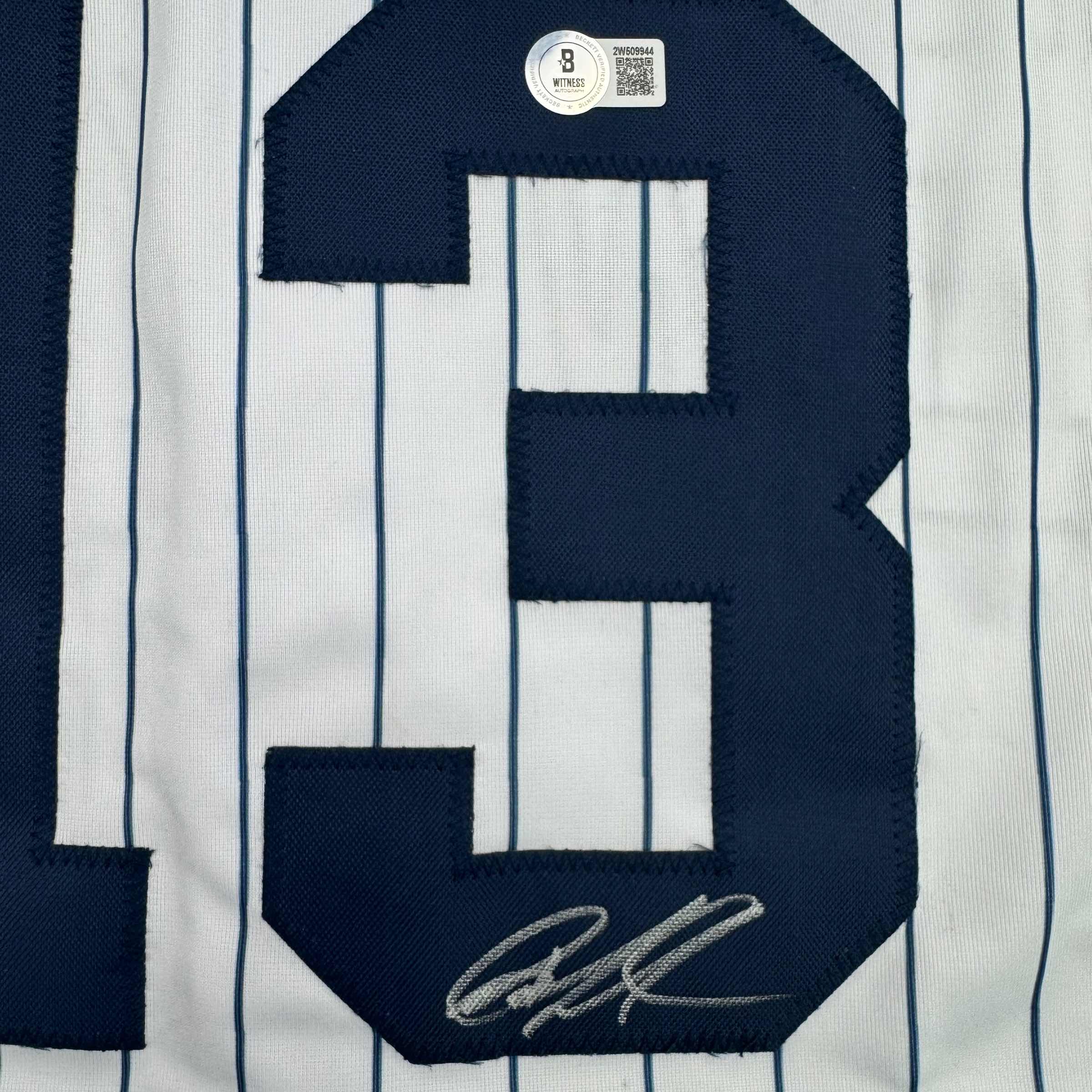 Autographed/Signed Jazz Chisholm Jr. New York Pinstripe Baseball Jersey Beckett BAS COA - Image 3