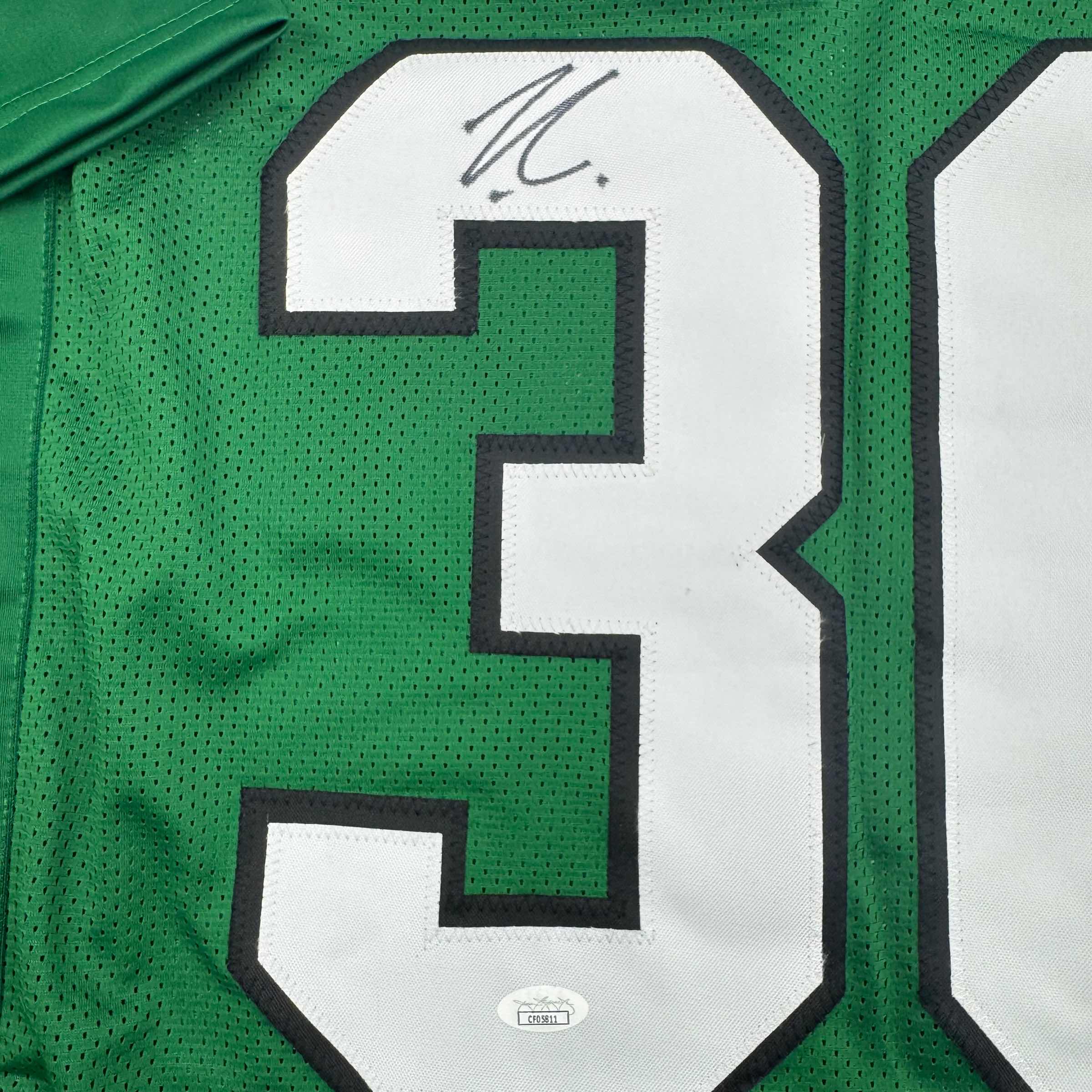 Autographed/Signed Jihaad Campbell Philadelphia Kelly Green Football Jersey JSA COA - Image 3