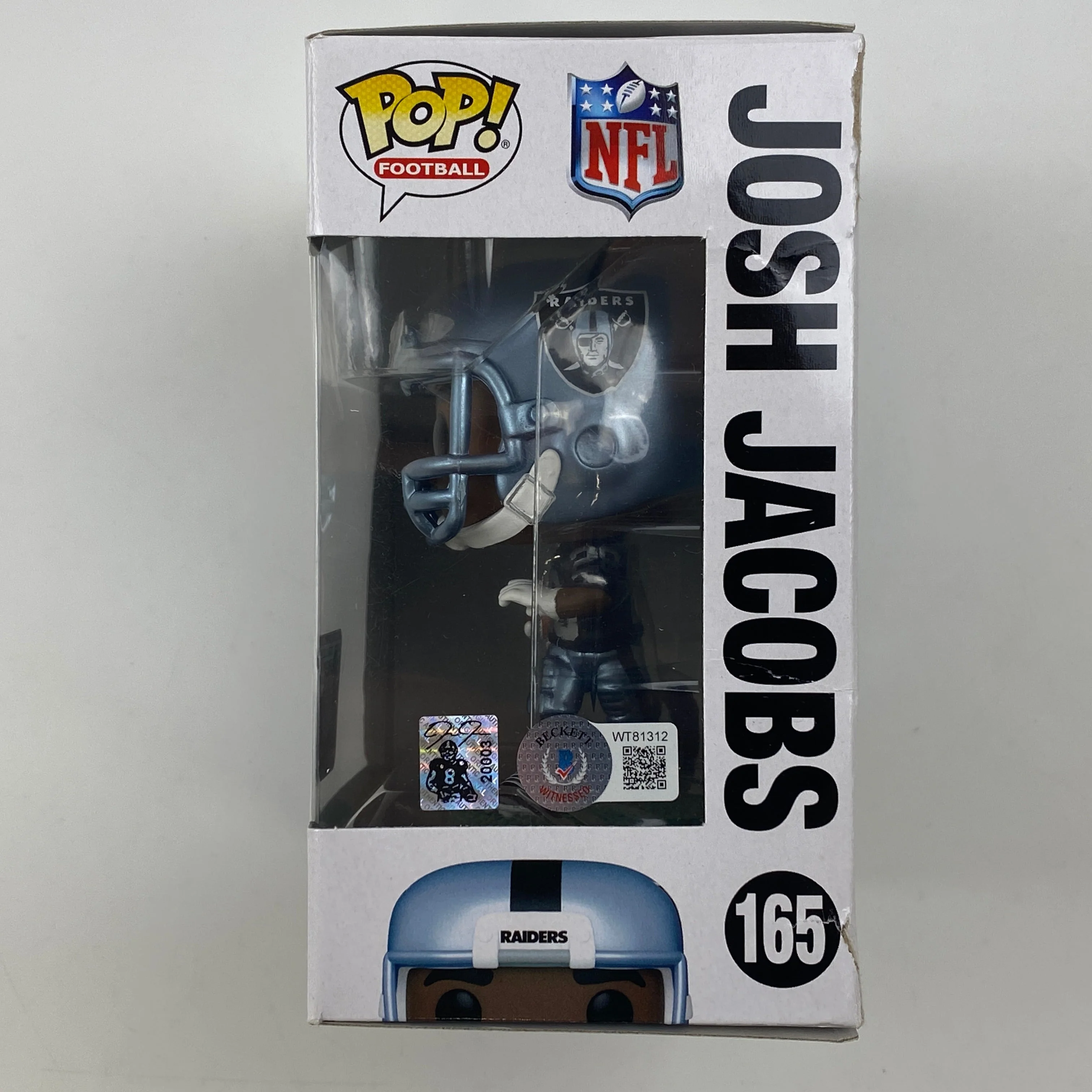 Autographed/Signed Josh Jacobs Las Vegas Oakland Raiders Funko Pop #165 Football Figurine Toy Beckett BAS COA - Image 2