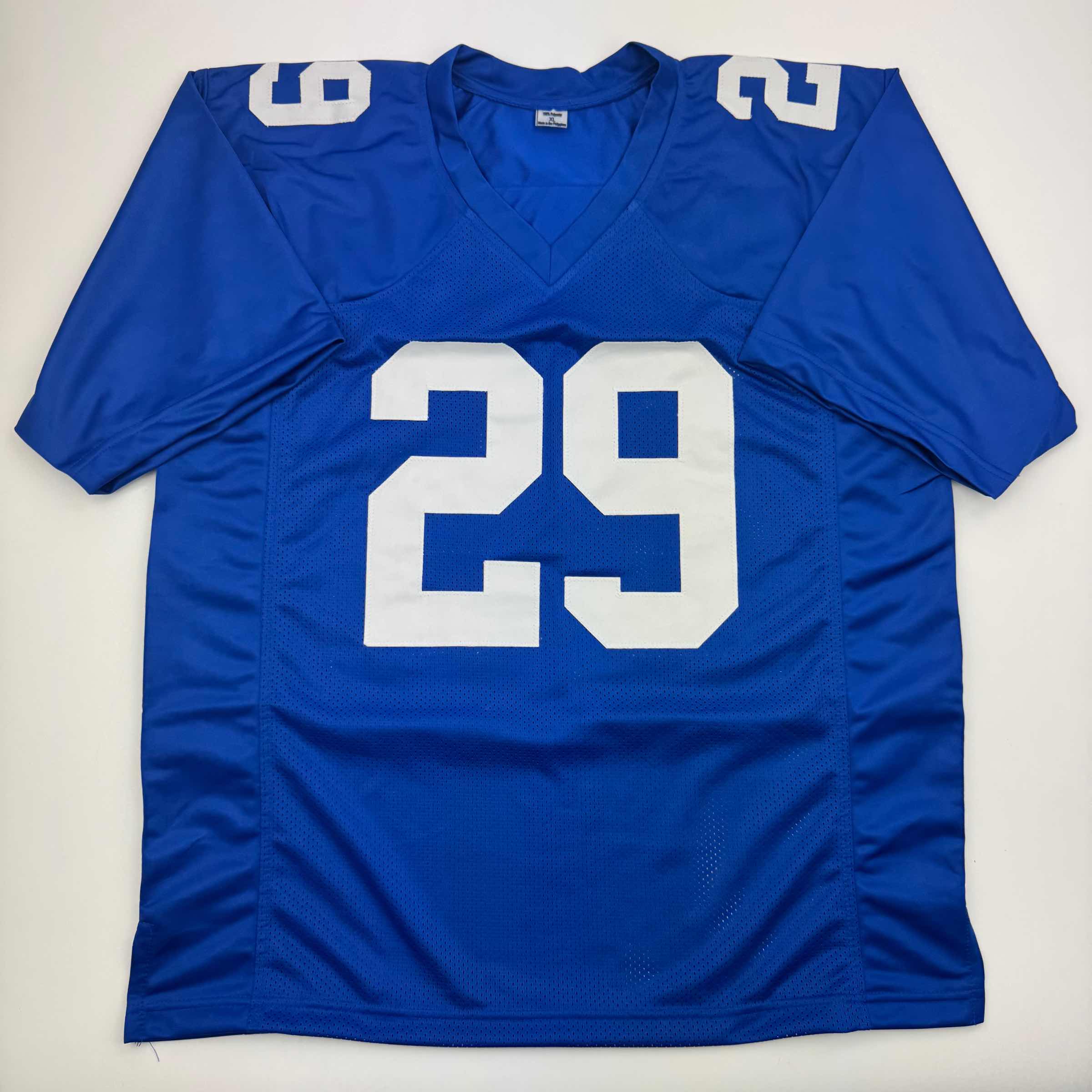 Autographed/Signed Tyrone Tracy Jr. New York Blue Football Jersey Beckett BAS COA - Image 4