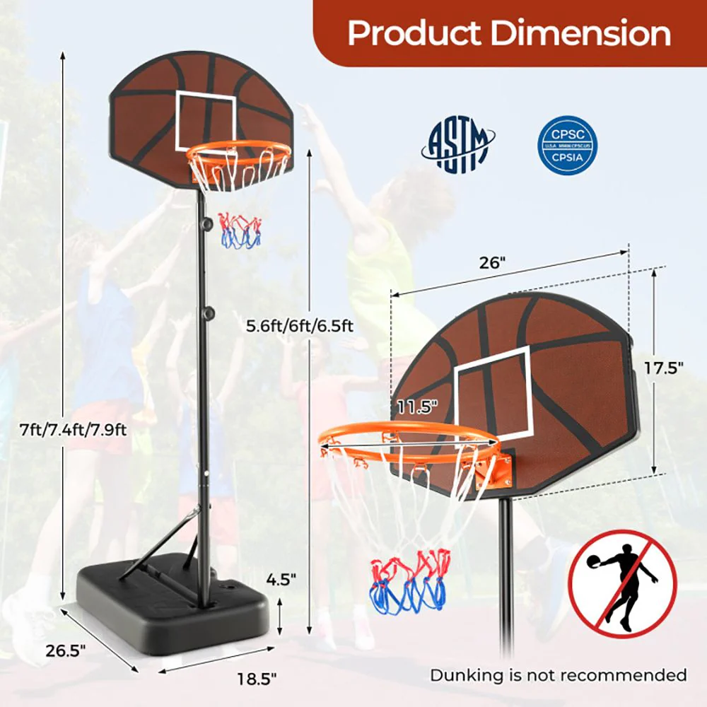 Kids Adjustable Basketball Hoop 5.6-6.5 Feet with Shatterproof Backboard - Image 5