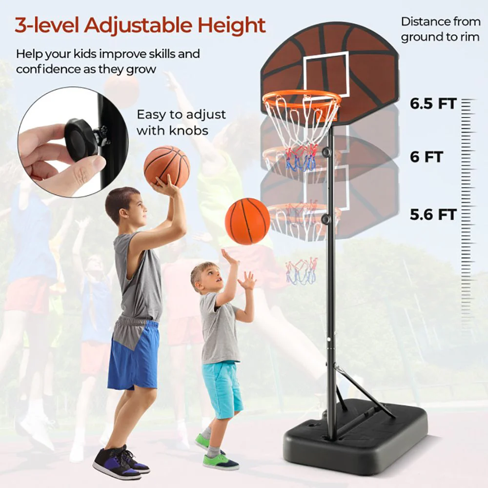 Kids Adjustable Basketball Hoop 5.6-6.5 Feet with Shatterproof Backboard - Image 6