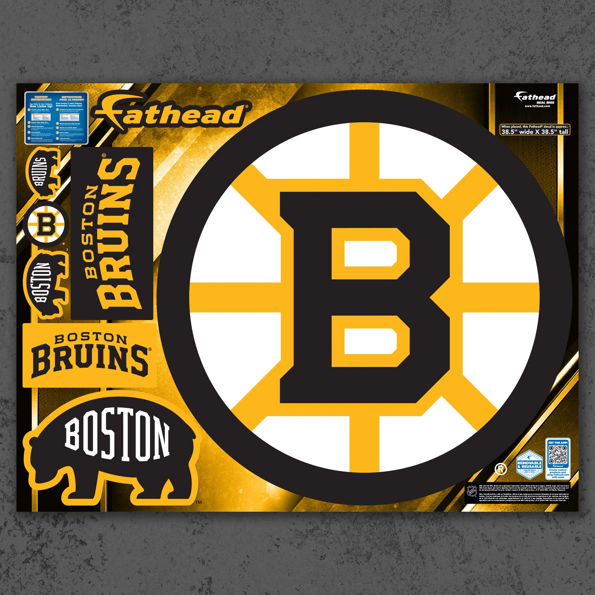 Boston Bruins Official NHL Reusable Vinyl Wall Decals - Image 2