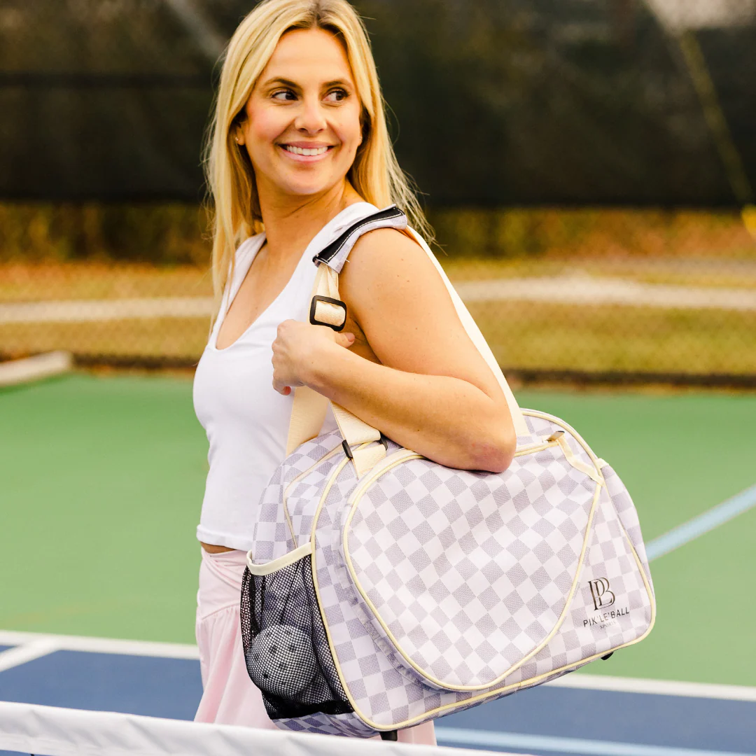 Checkered Chic Tan Premium Women's Pickleball Bag - Image 3