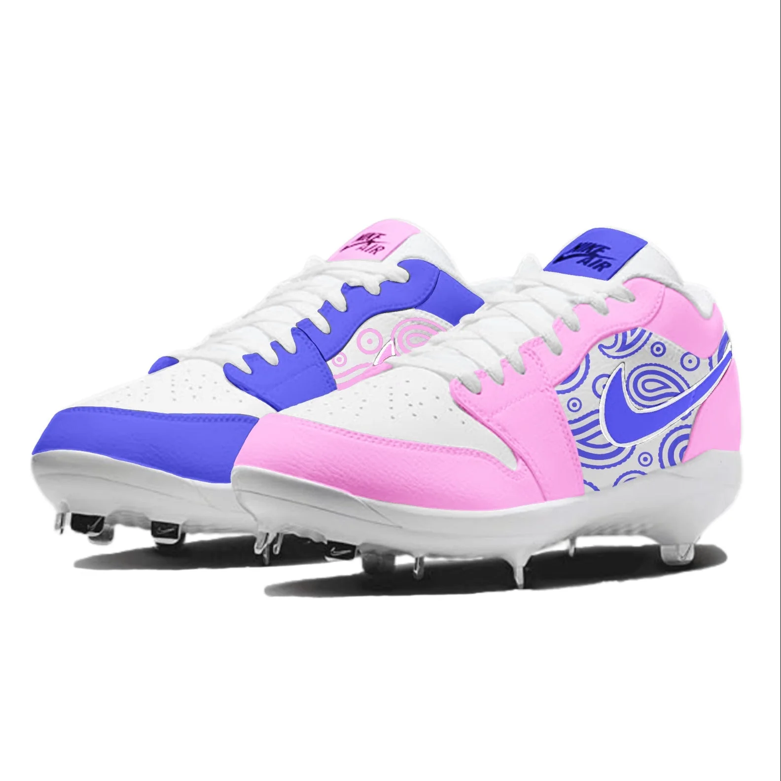 "Cotton Candy Paisley Mismatch" Jordan 1 Retro Cleats - Image 2