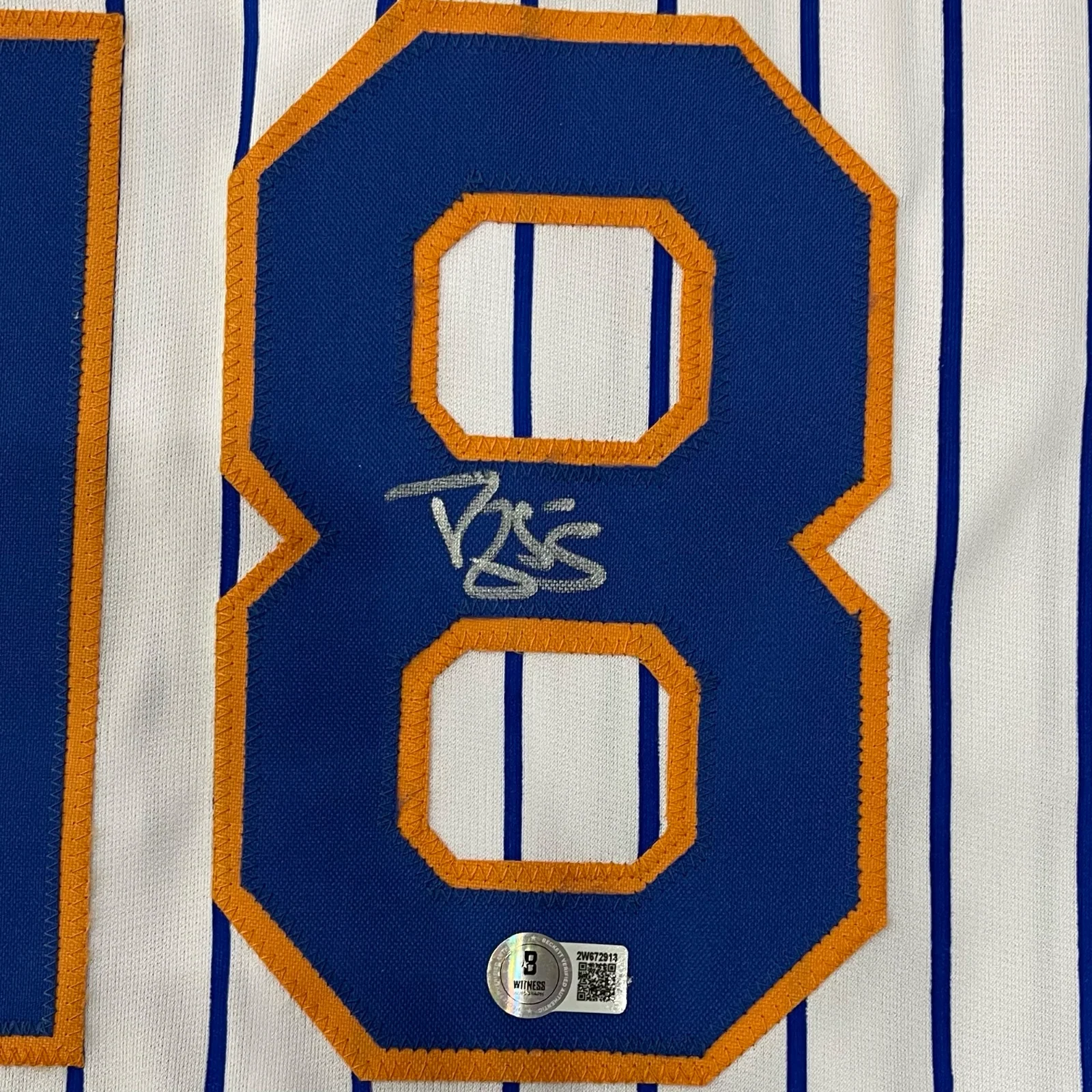 Autographed New York Mets Darryl Strawberry Custom Pinstripe Jersey - Image 2