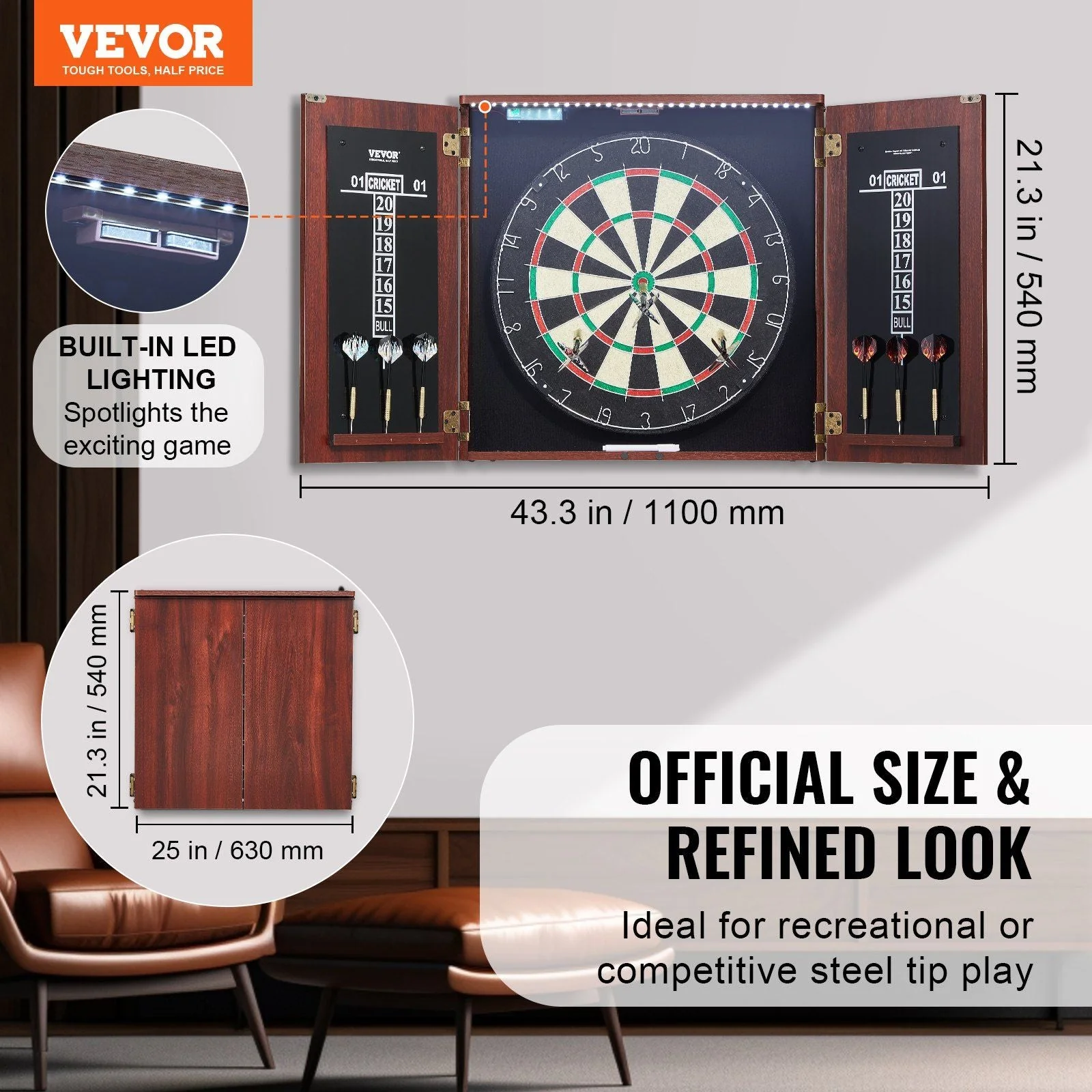 Official Size Dartboard & Cabinet Set - Image 2