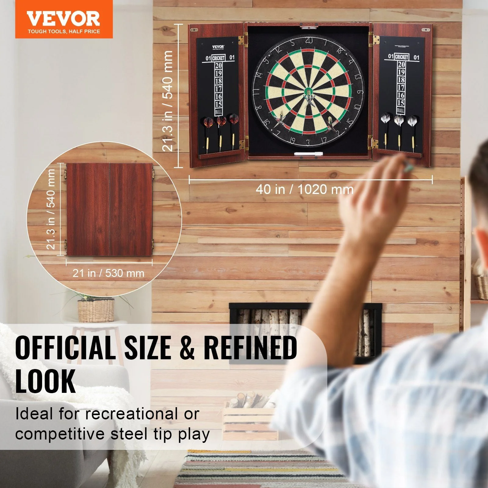 Dartboard and Cabinet Set Official Size Complete dart board Accessory Steel Tip Dart - Image 2