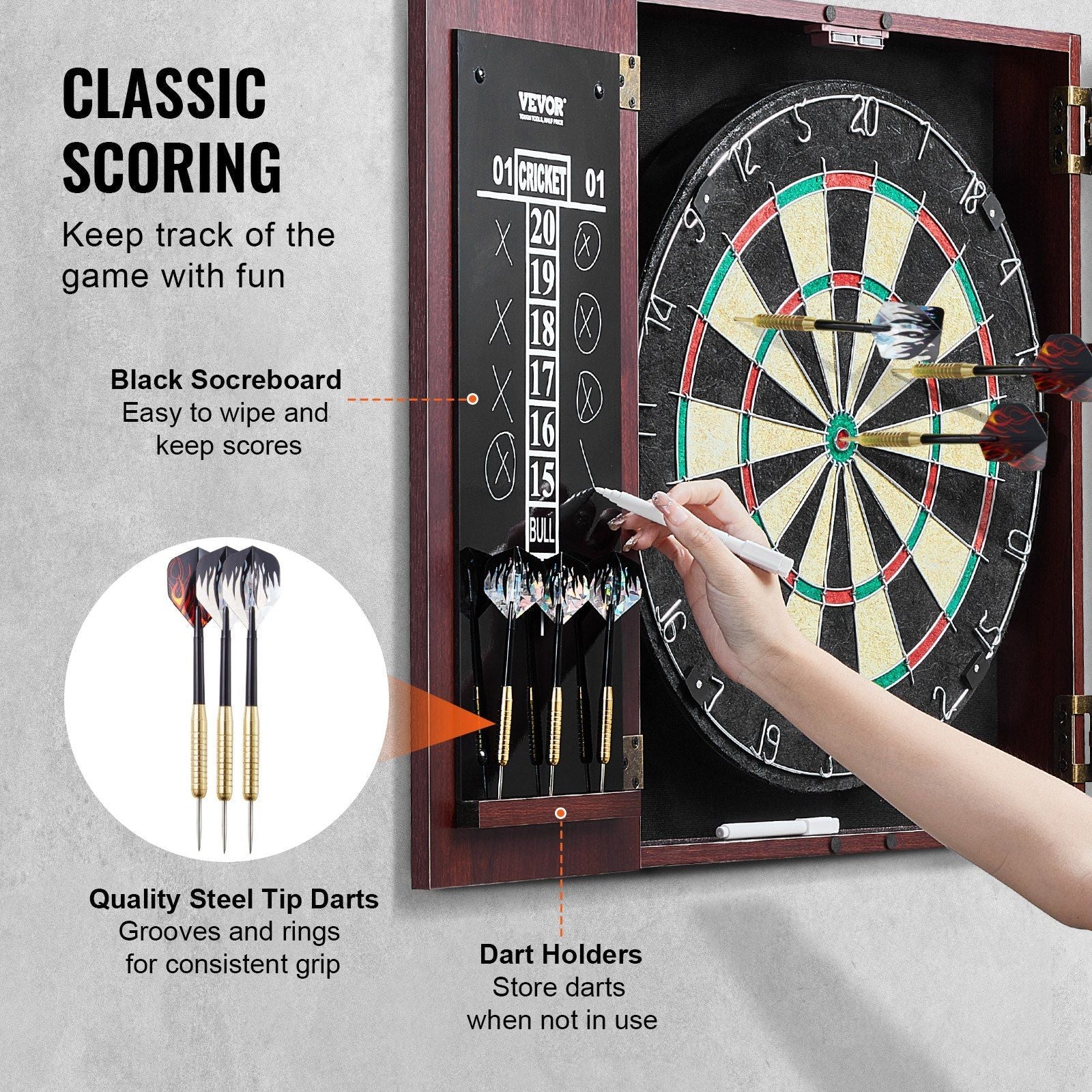 Dartboard and Cabinet Set Official Size Complete dart board Accessory Steel Tip Dart - Image 4