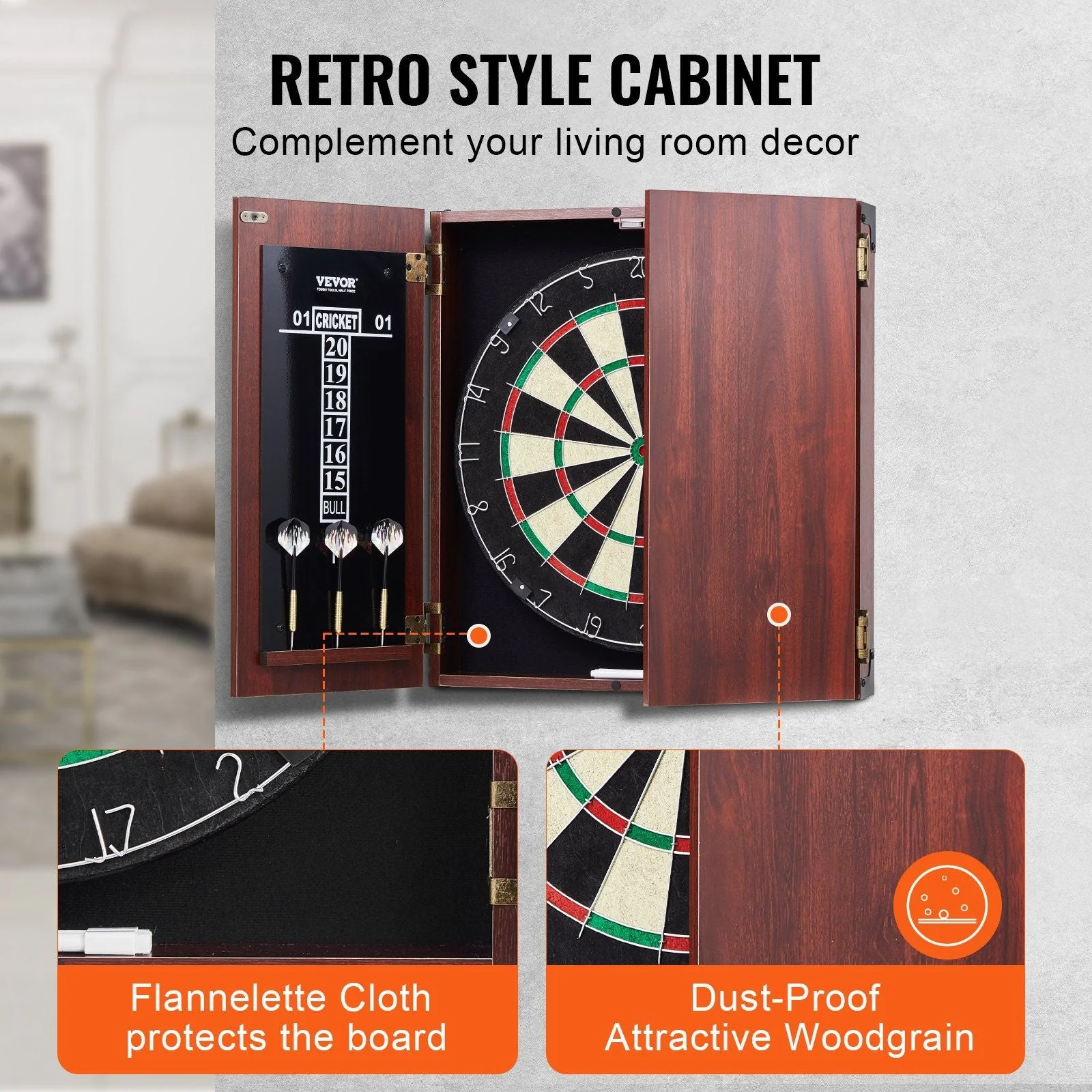 Dartboard and Cabinet Set Official Size Complete dart board Accessory Steel Tip Dart - Image 5