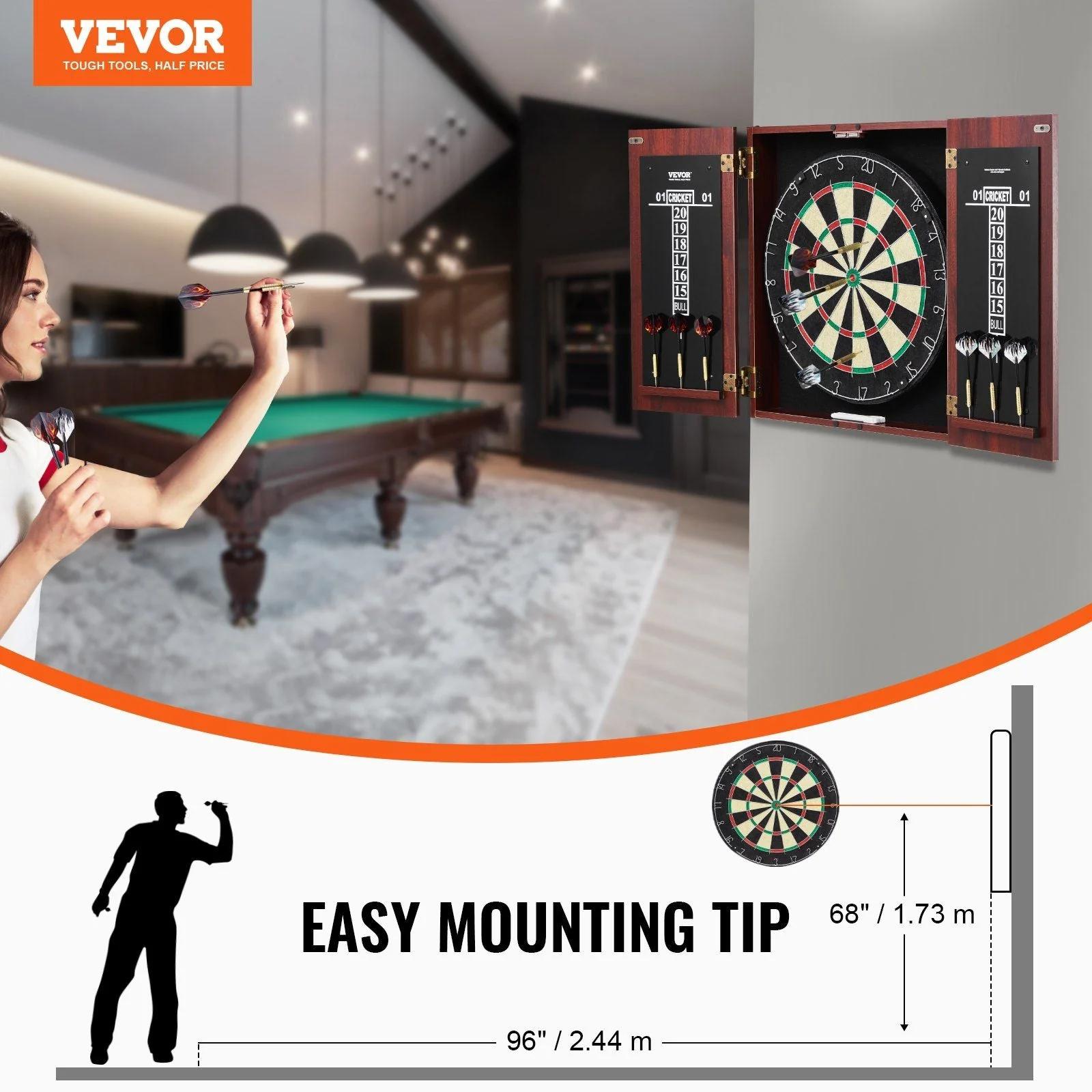 Dartboard and Cabinet Set Official Size Complete dart board Accessory Steel Tip Dart - Image 7