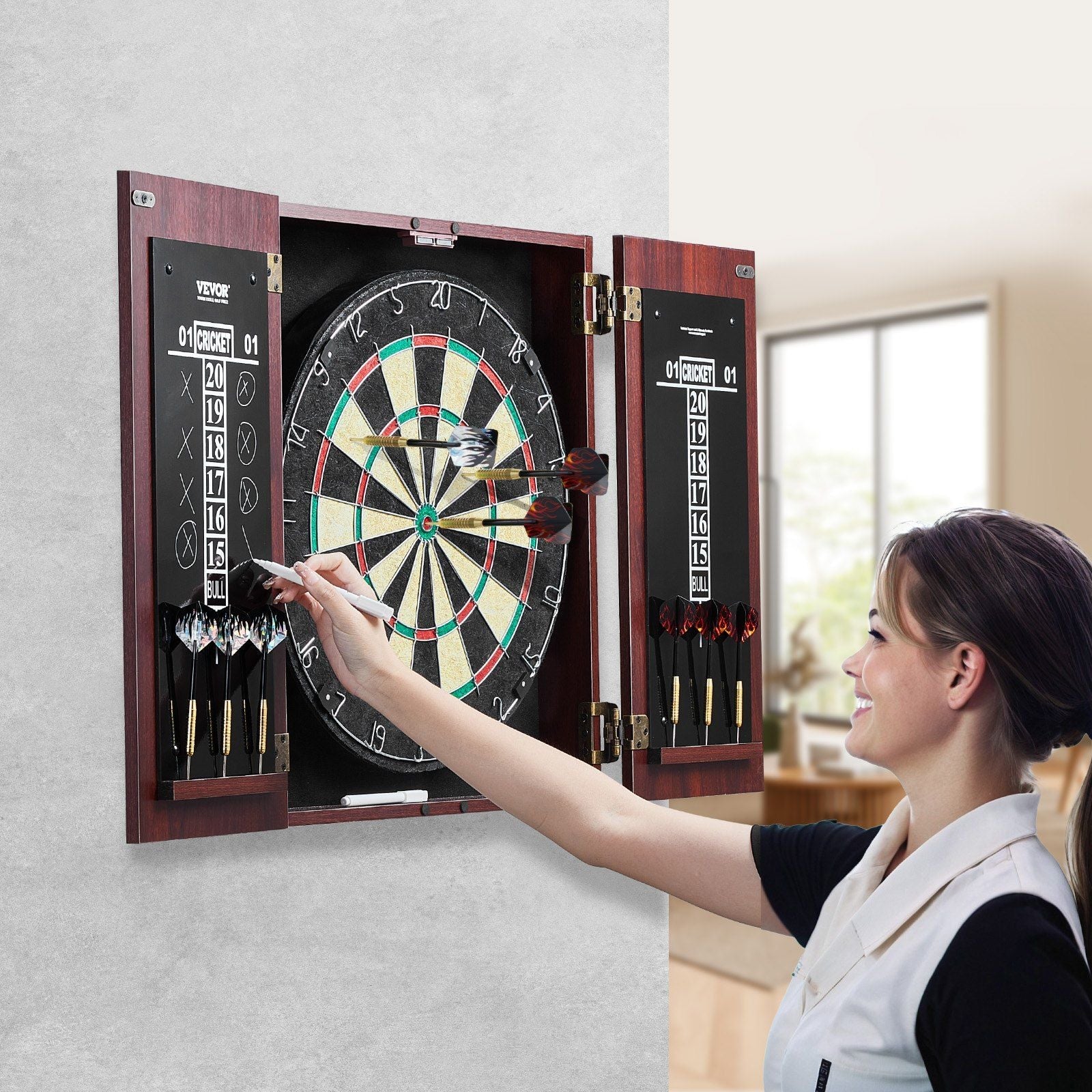Dartboard and Cabinet Set Official Size Complete dart board Accessory Steel Tip Dart - Image 8