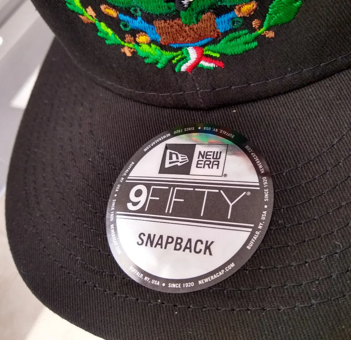 Embroidered Shield & Mexico Flag Snapback Black Hat - Image 2