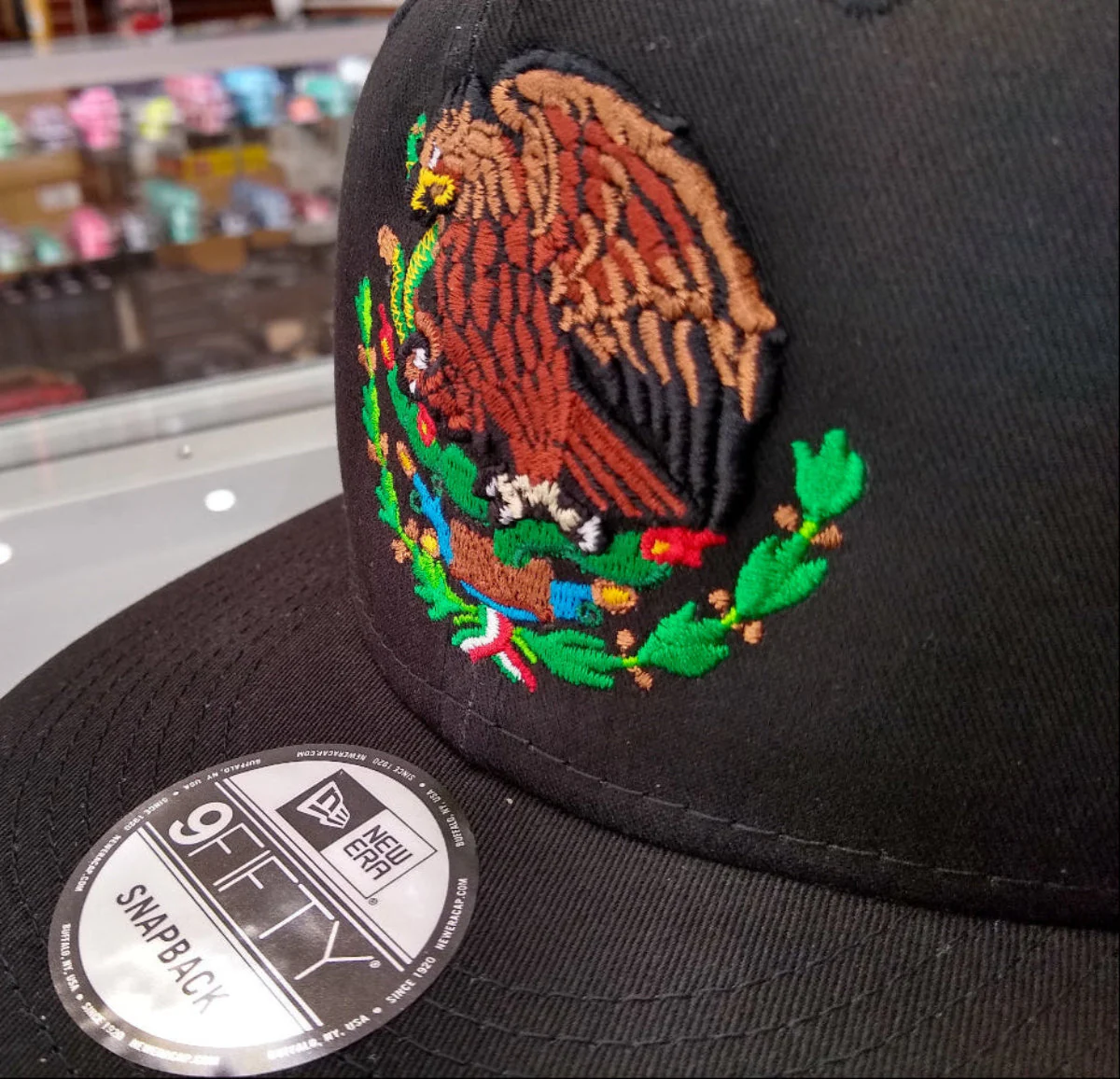Embroidered Shield & Mexico Flag Snapback Black Hat - Image 3
