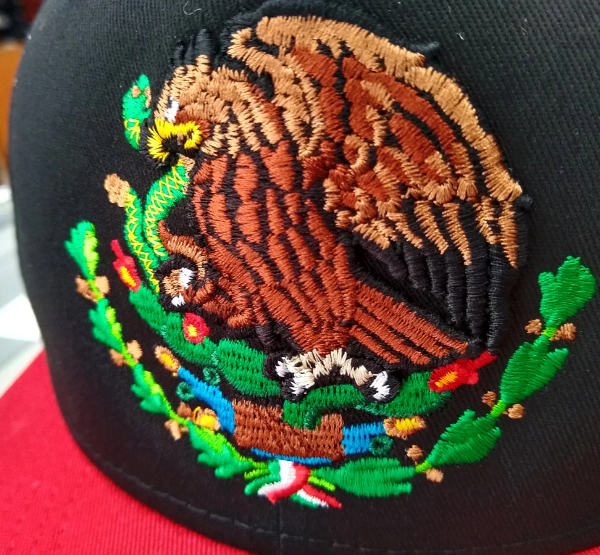 Embroidered Snapback Shield & Mexico Flag Black & Red Hat - Image 2