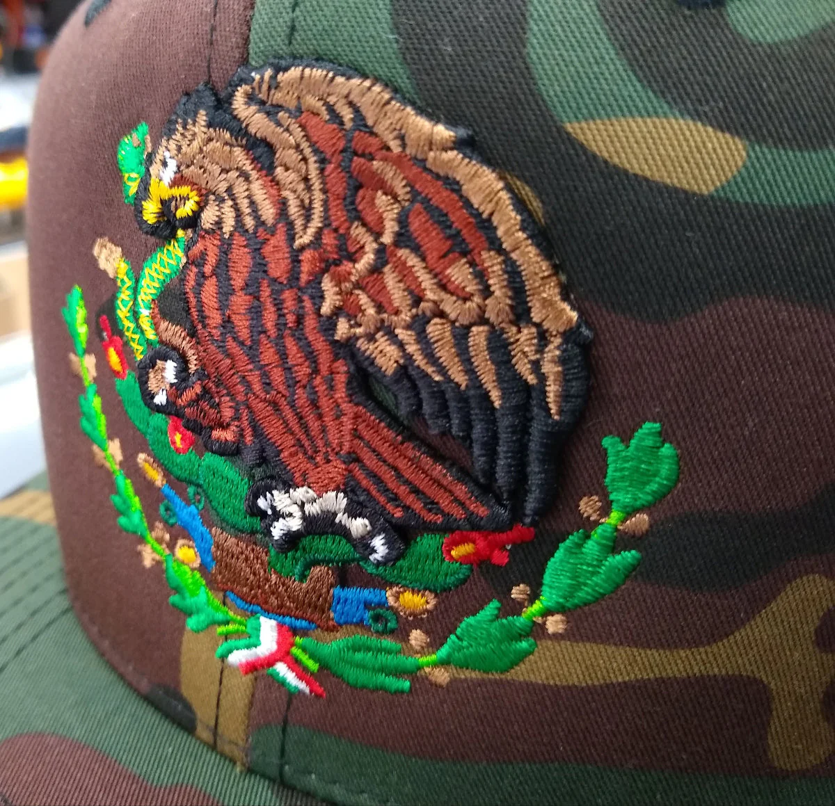 Embroidered Shield & Mexico Flag Snapback Camouflage Hat - Image 2