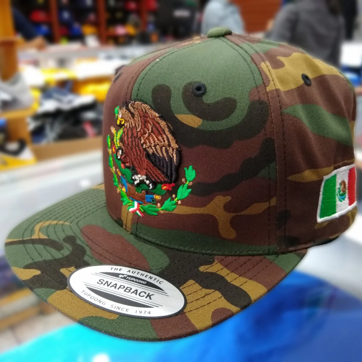 Embroidered Shield & Mexico Flag Snapback Camouflage Hat - Image 3