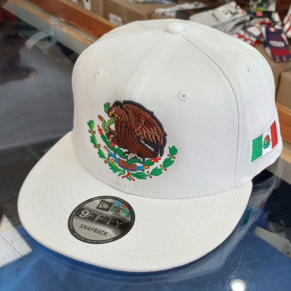 Embroidered Shield & Mexico Flag White Hat - Image 2