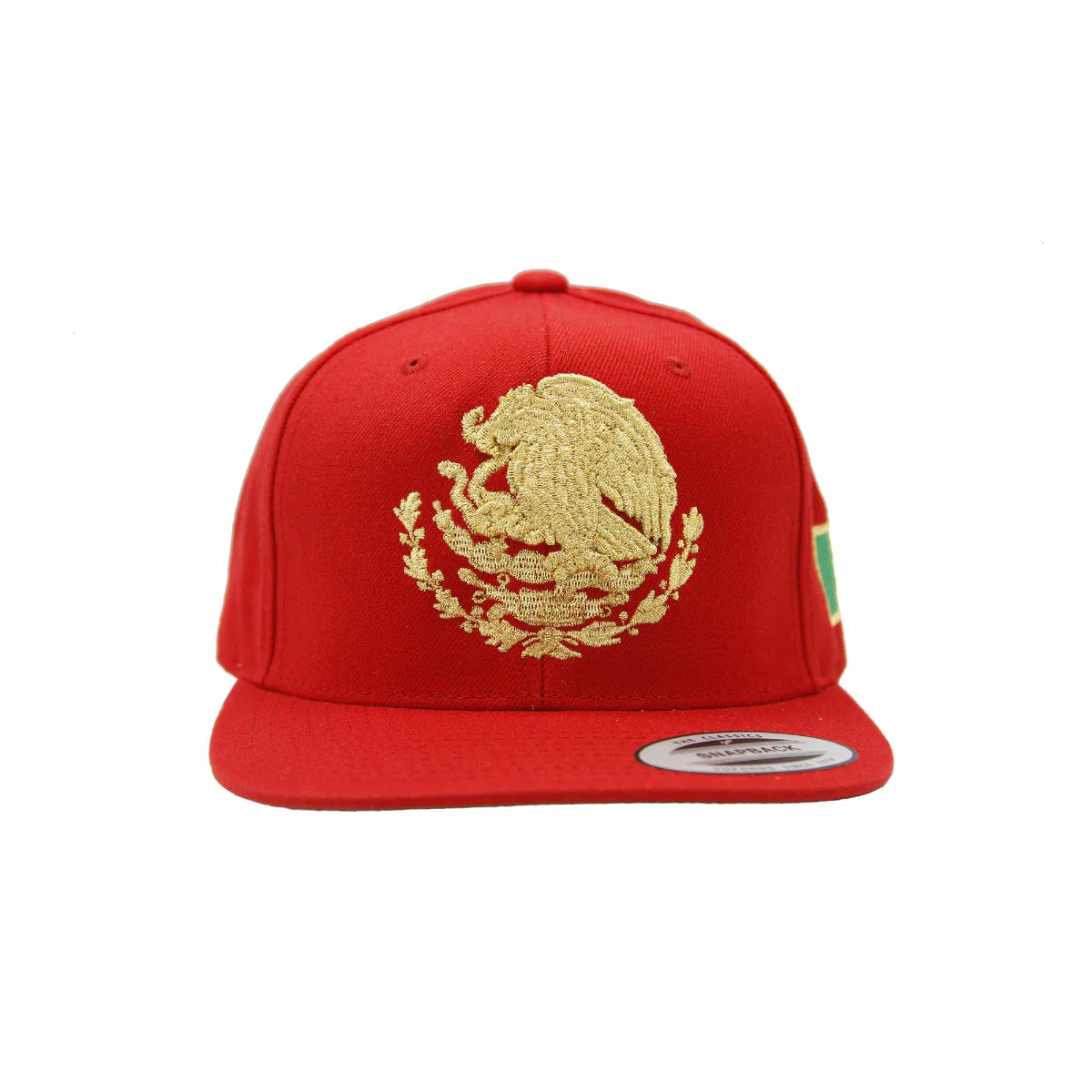Embroidered Shield & Mexico Flag Red & Gold Snapback Hat - Image 2