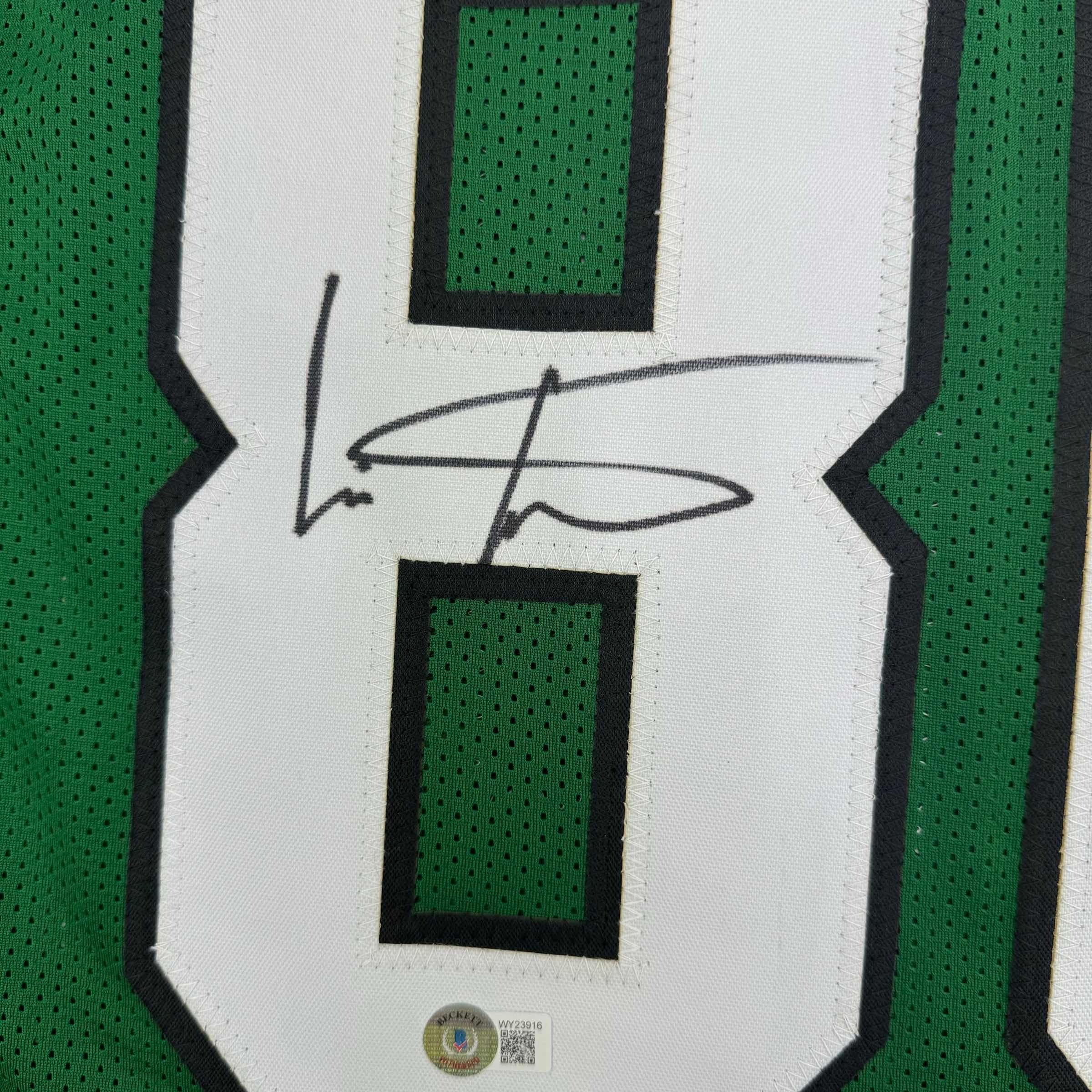 Framed Autographed/Signed Cris Carter 35x39 Philadelphia Kelly Green Football Jersey Beckett BAS COA - Image 2