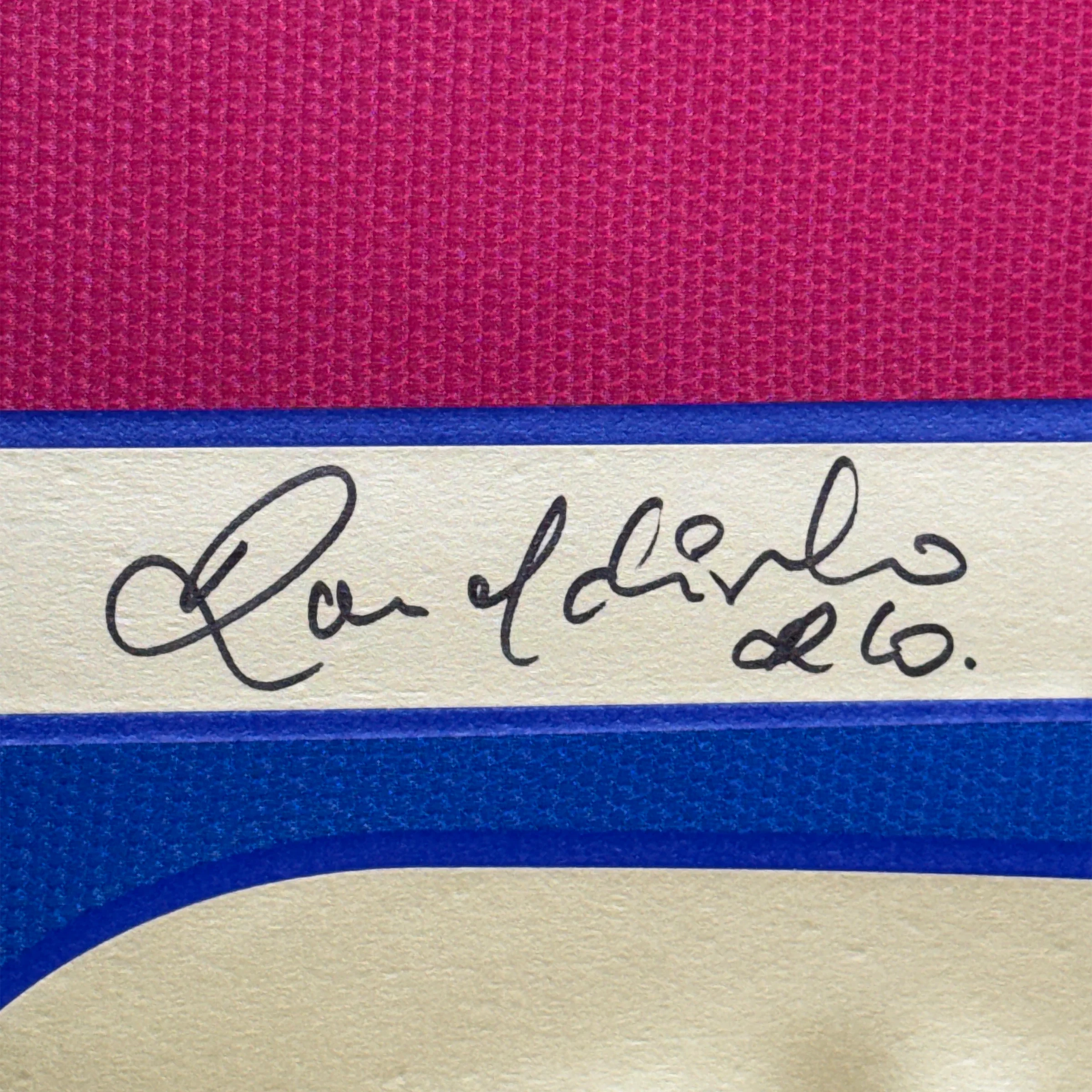 Framed Autographed/Signed Ronaldinho 35x39 Barcelona Blue/Red Soccer Jersey Beckett BAS COA - Image 2